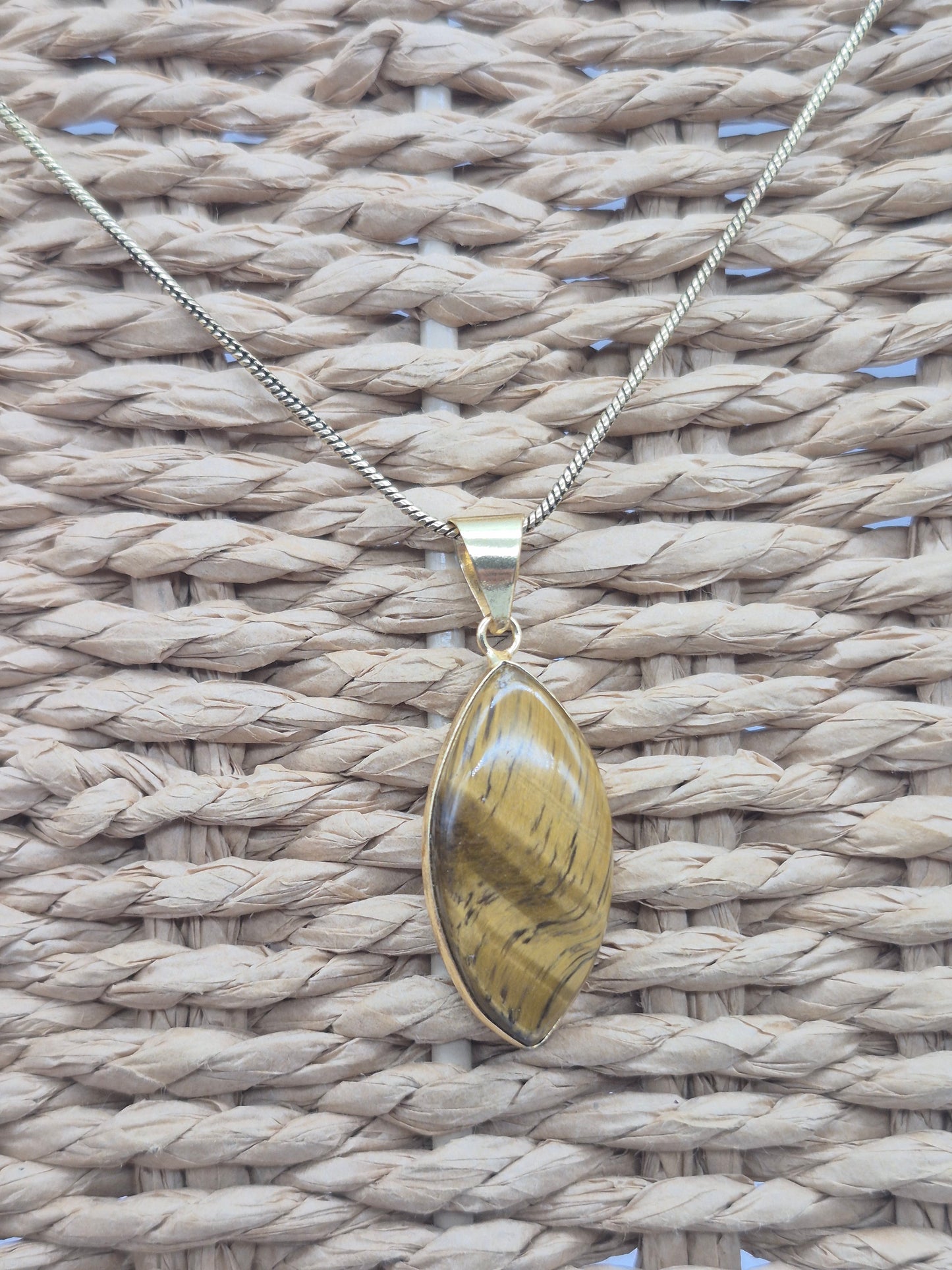 Tiger's Eye Crystal Brass Necklace