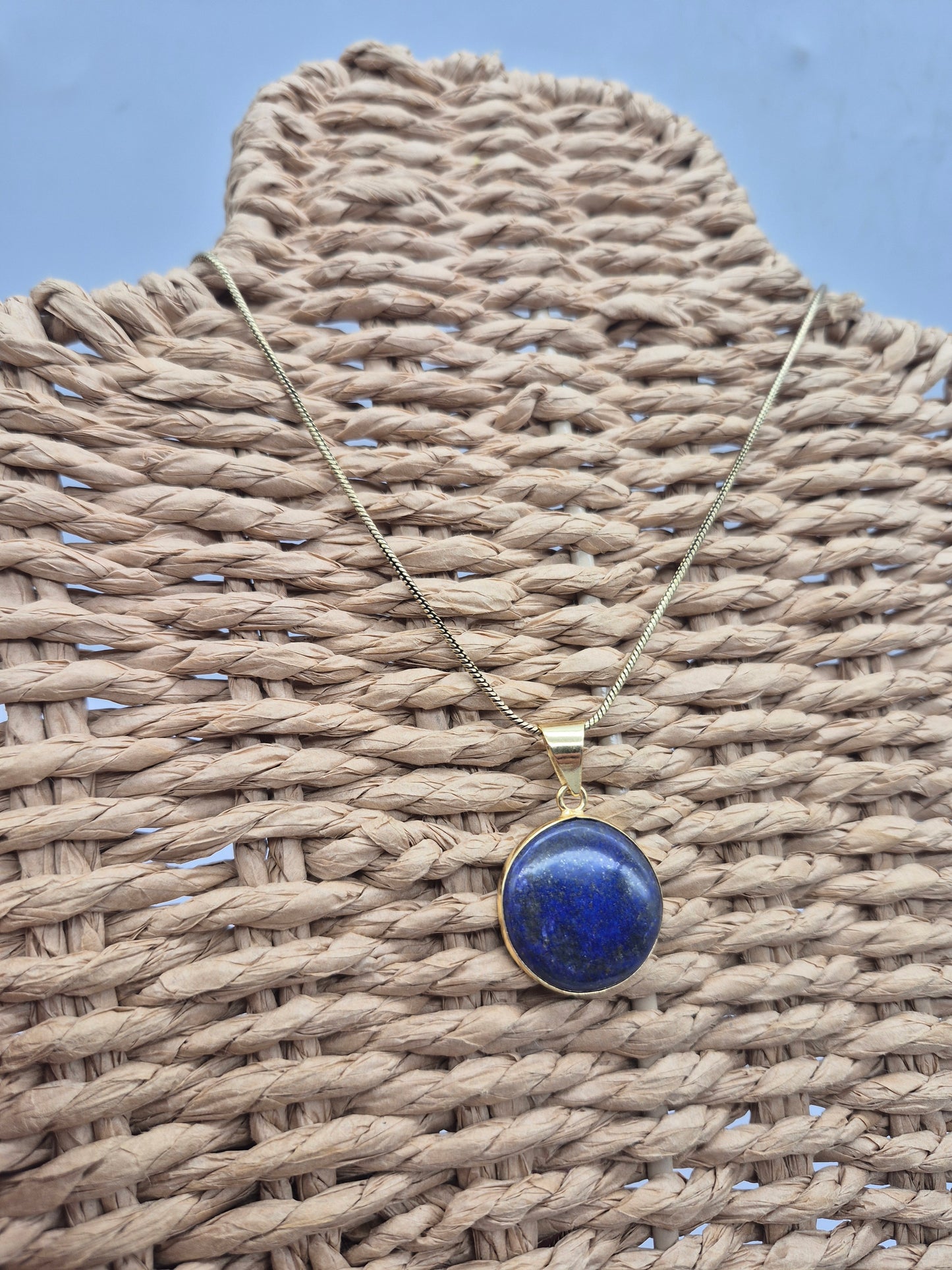Lapis Lazuli  Brass Pendant Cabochon Cut Round Shape Healing Crystal