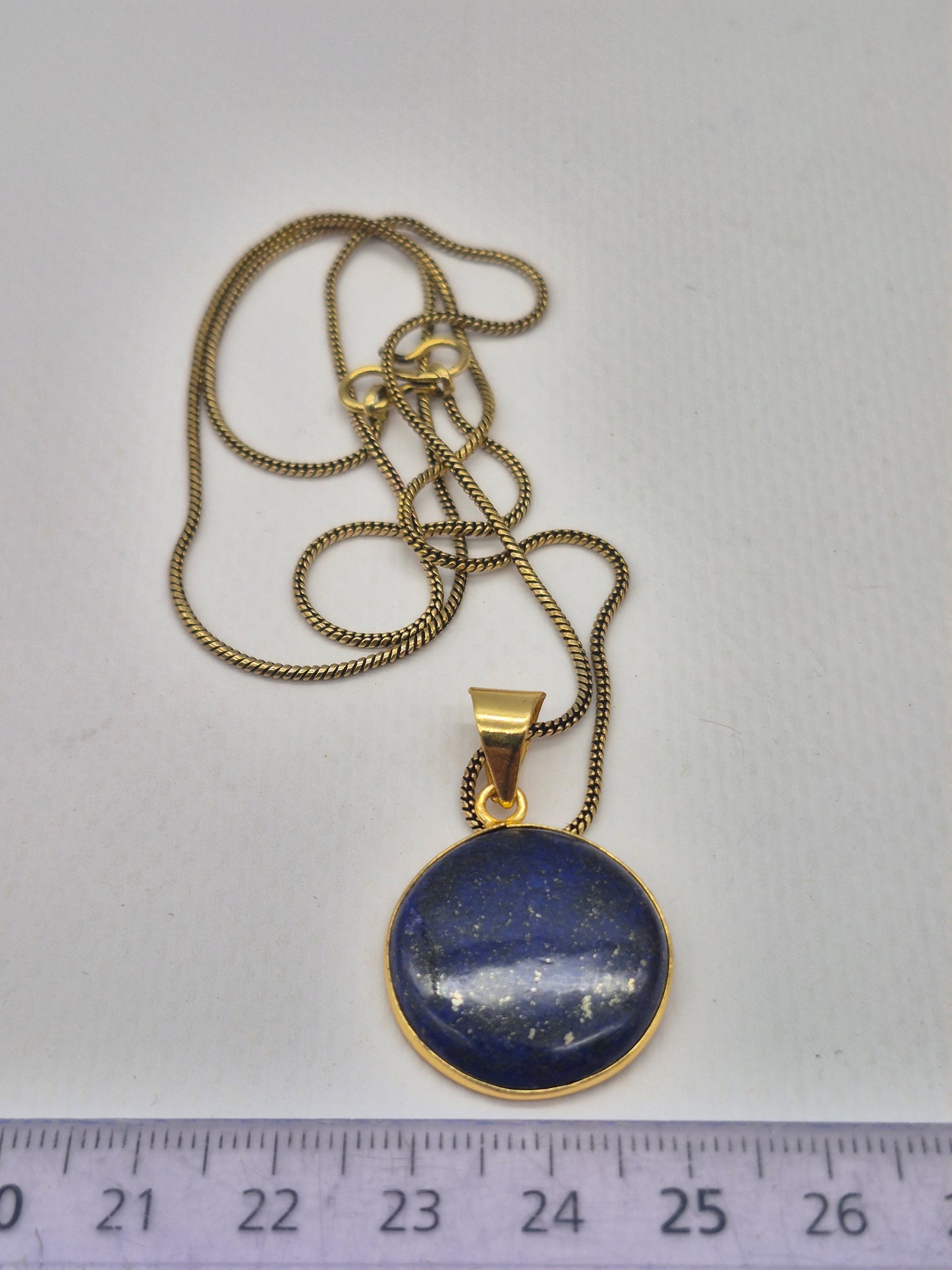 Lapis Lazuli  Brass Pendant Cabochon Cut Round Shape Healing Crystal