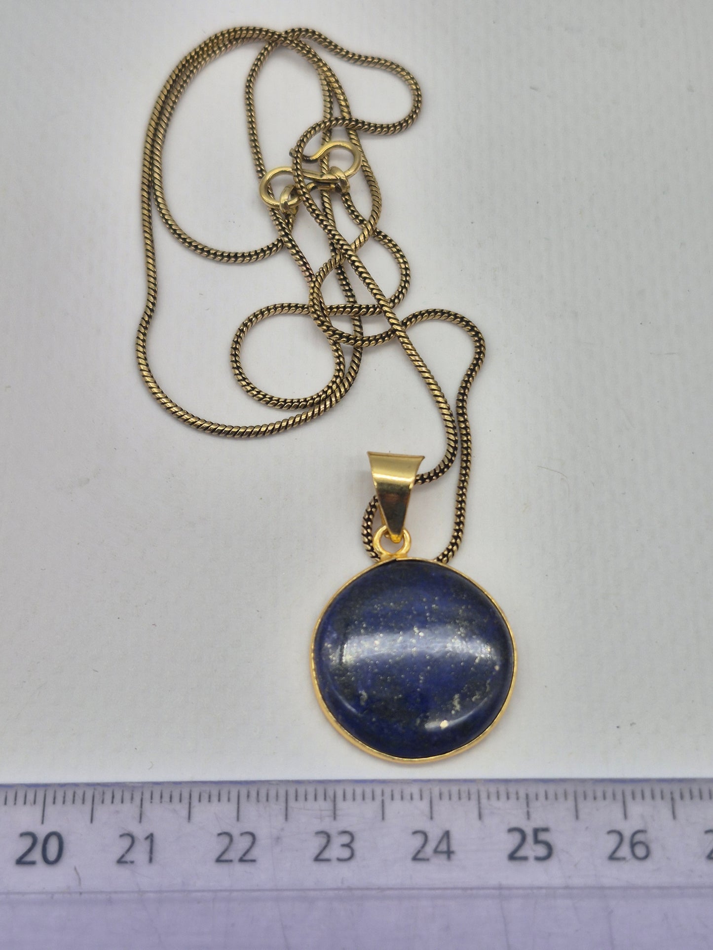 Lapis Lazuli  Brass Pendant Cabochon Cut Round Shape Healing Crystal