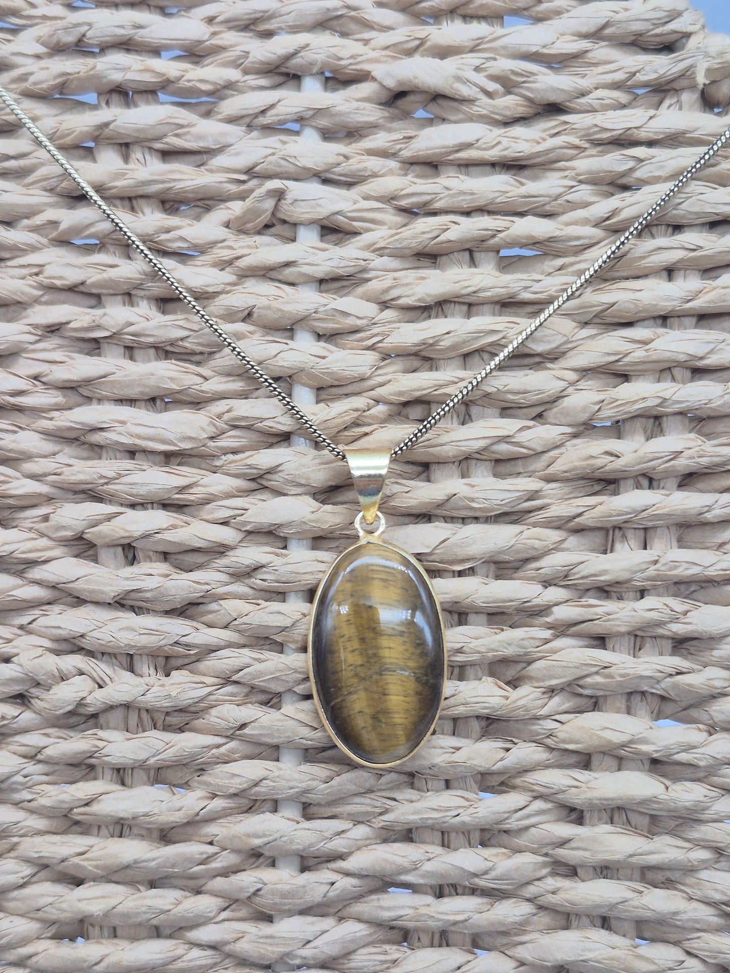 Tiger's Eye Crystal Brass Necklace