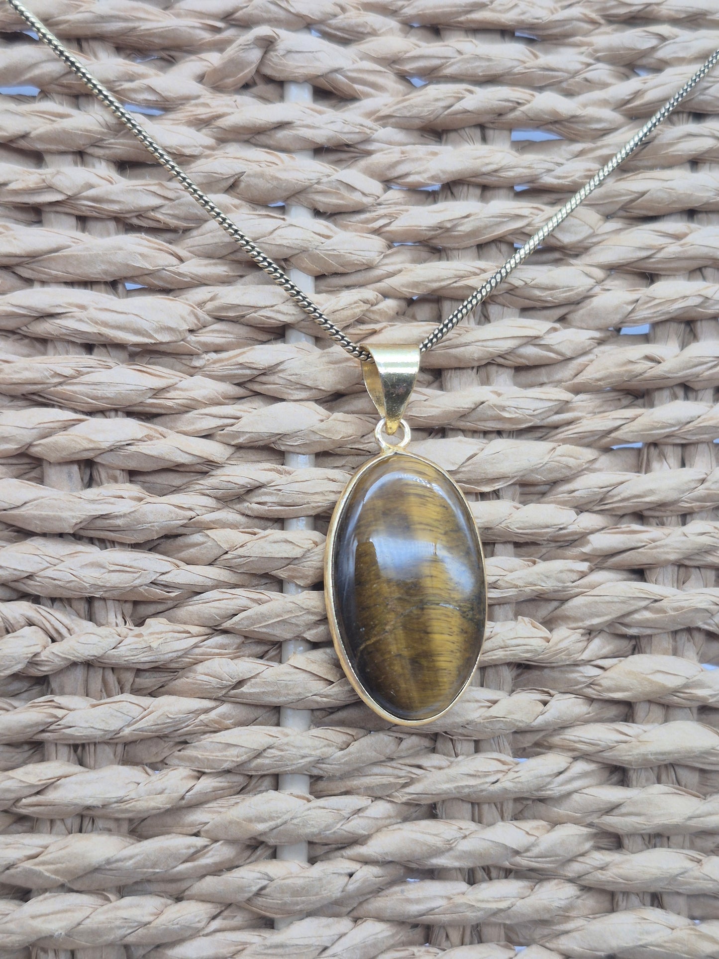 Tiger's Eye Crystal Brass Necklace