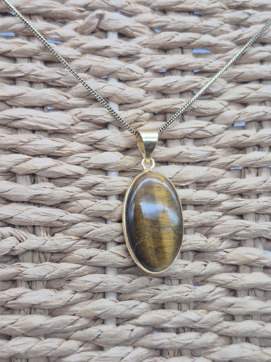 Tiger's Eye Crystal Brass Necklace