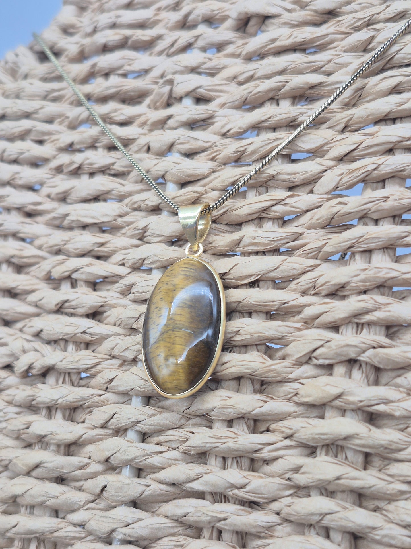 Tiger's Eye Crystal Brass Necklace
