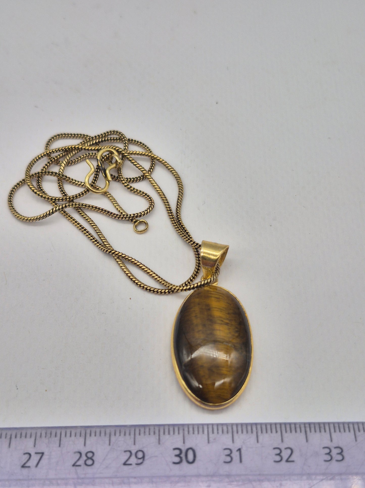 Tiger's Eye Crystal Brass Necklace