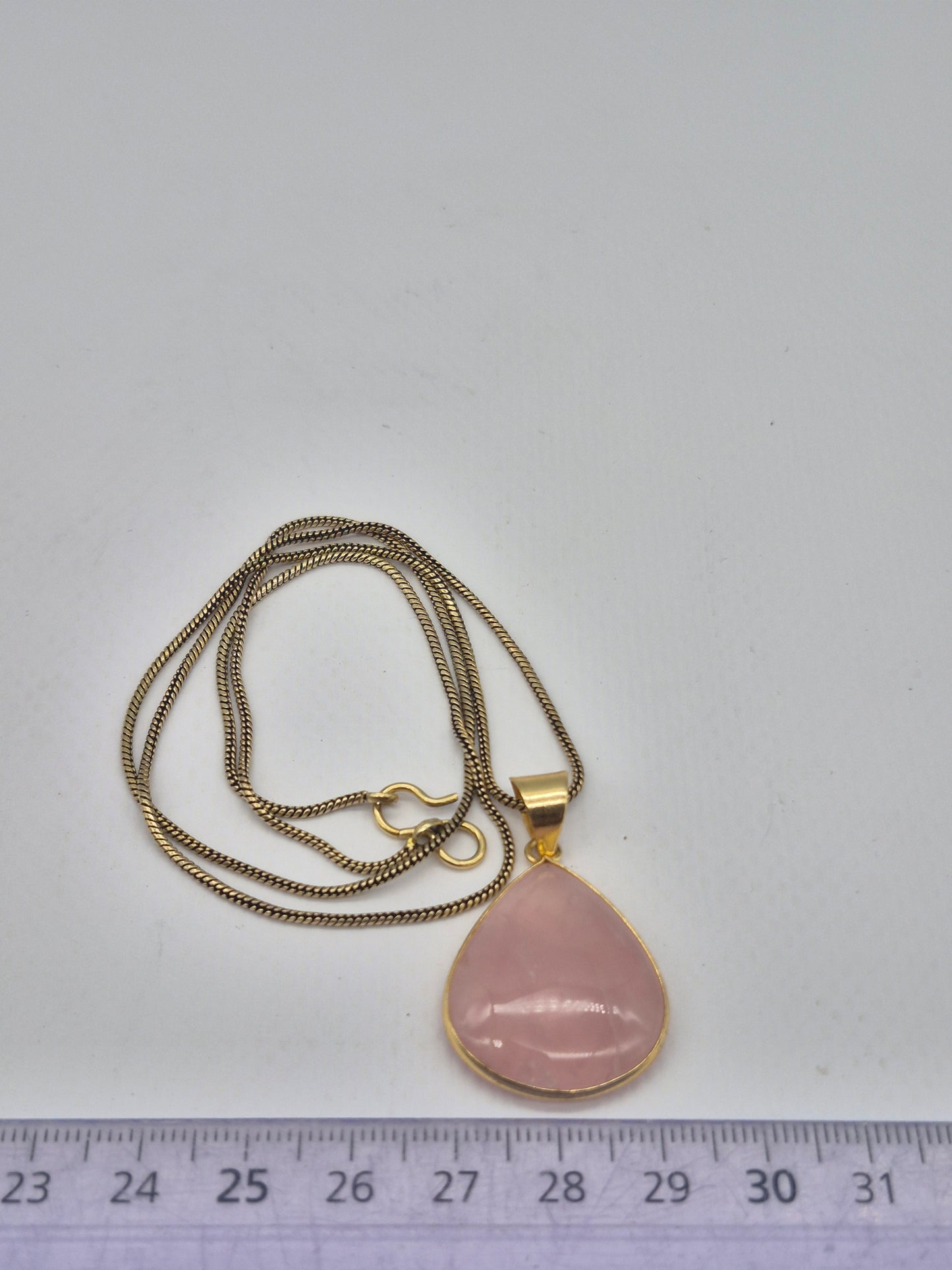 Rose Quartz Cabochon Cut Brass Necklace
