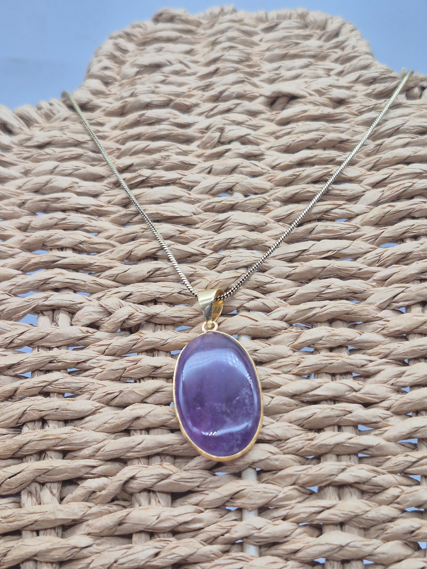 Amethyst Brass Pendant Healing Crystal Oval Shaped