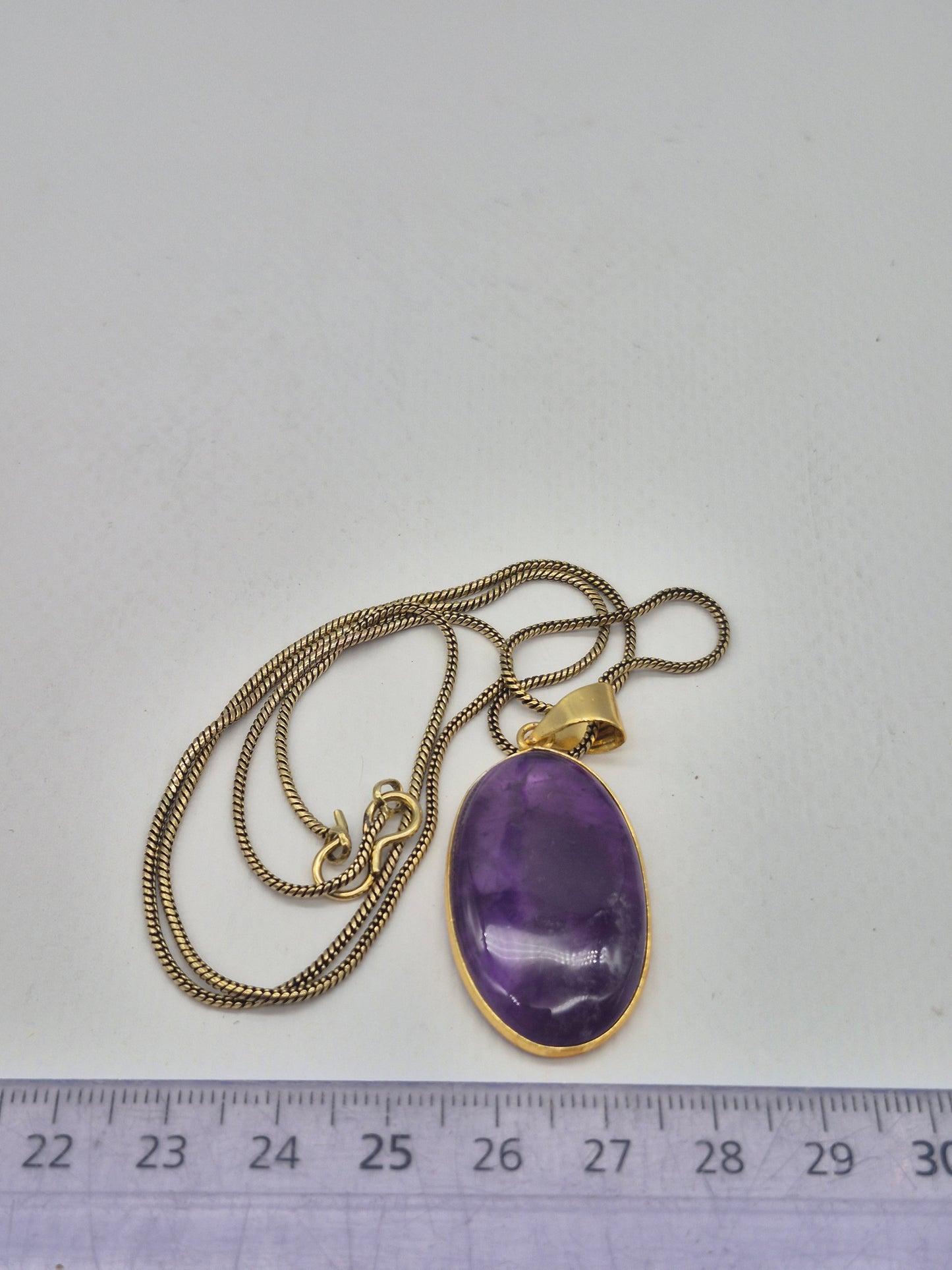 Amethyst Brass Pendant Healing Crystal Oval Shaped