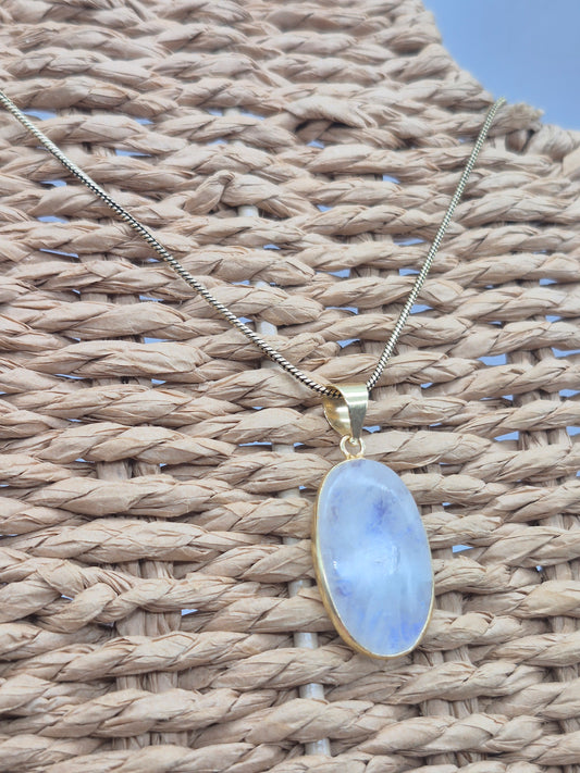 Moonstone Brass Pendant Cabochon Cut Healing Crystal