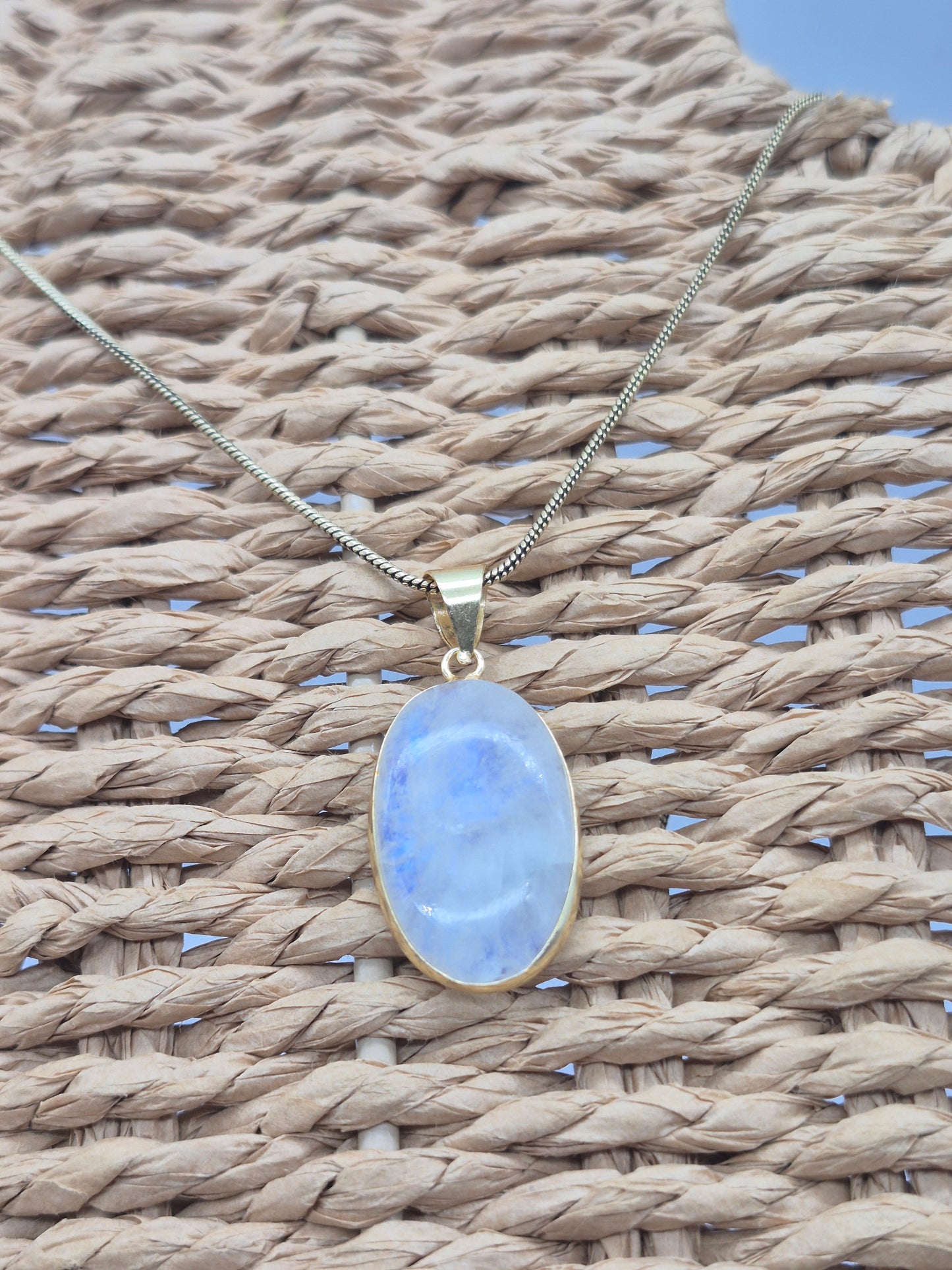 Moonstone Brass Pendant Cabochon Cut Healing Crystal