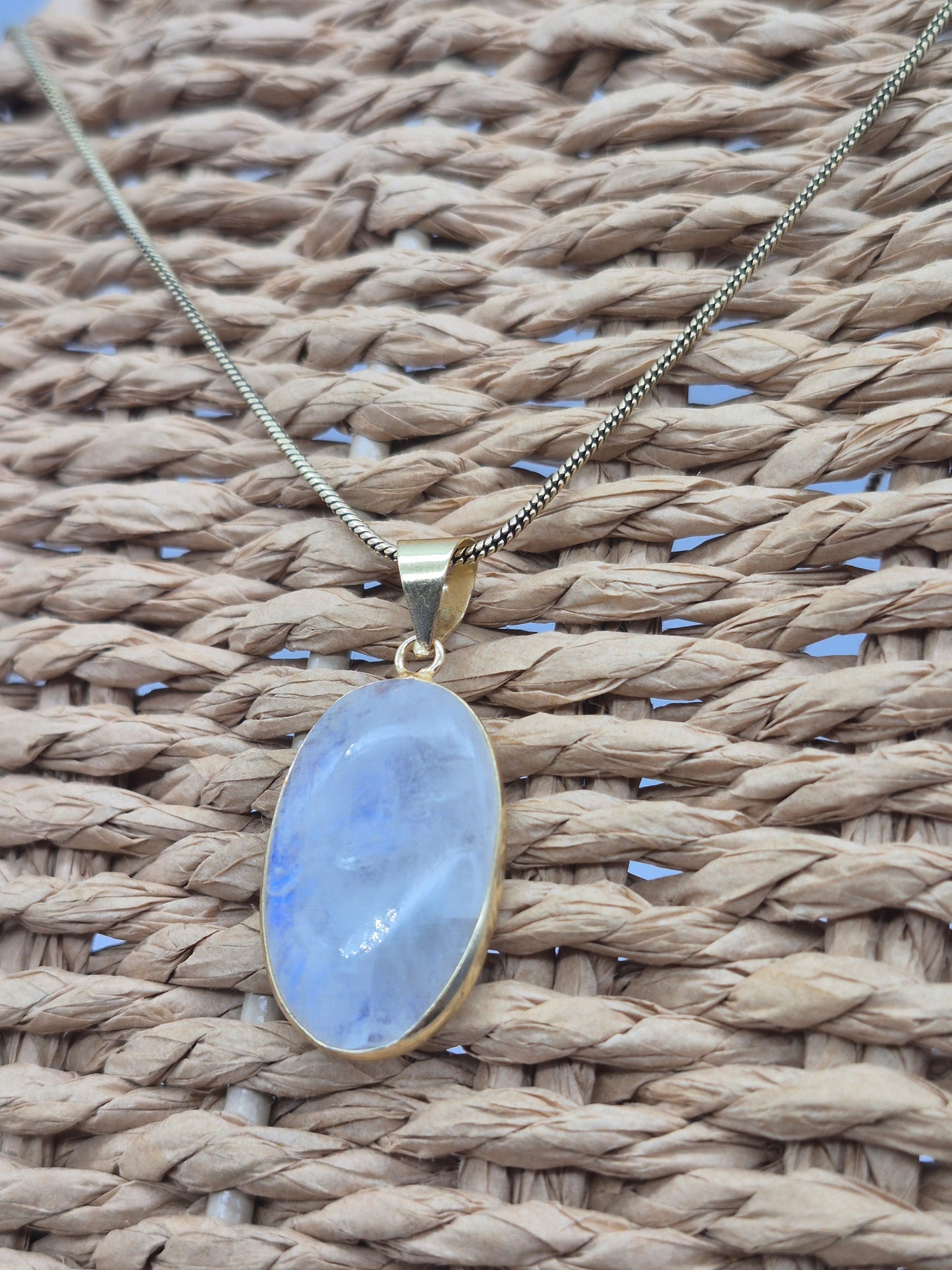 Moonstone Brass Pendant Cabochon Cut Healing Crystal