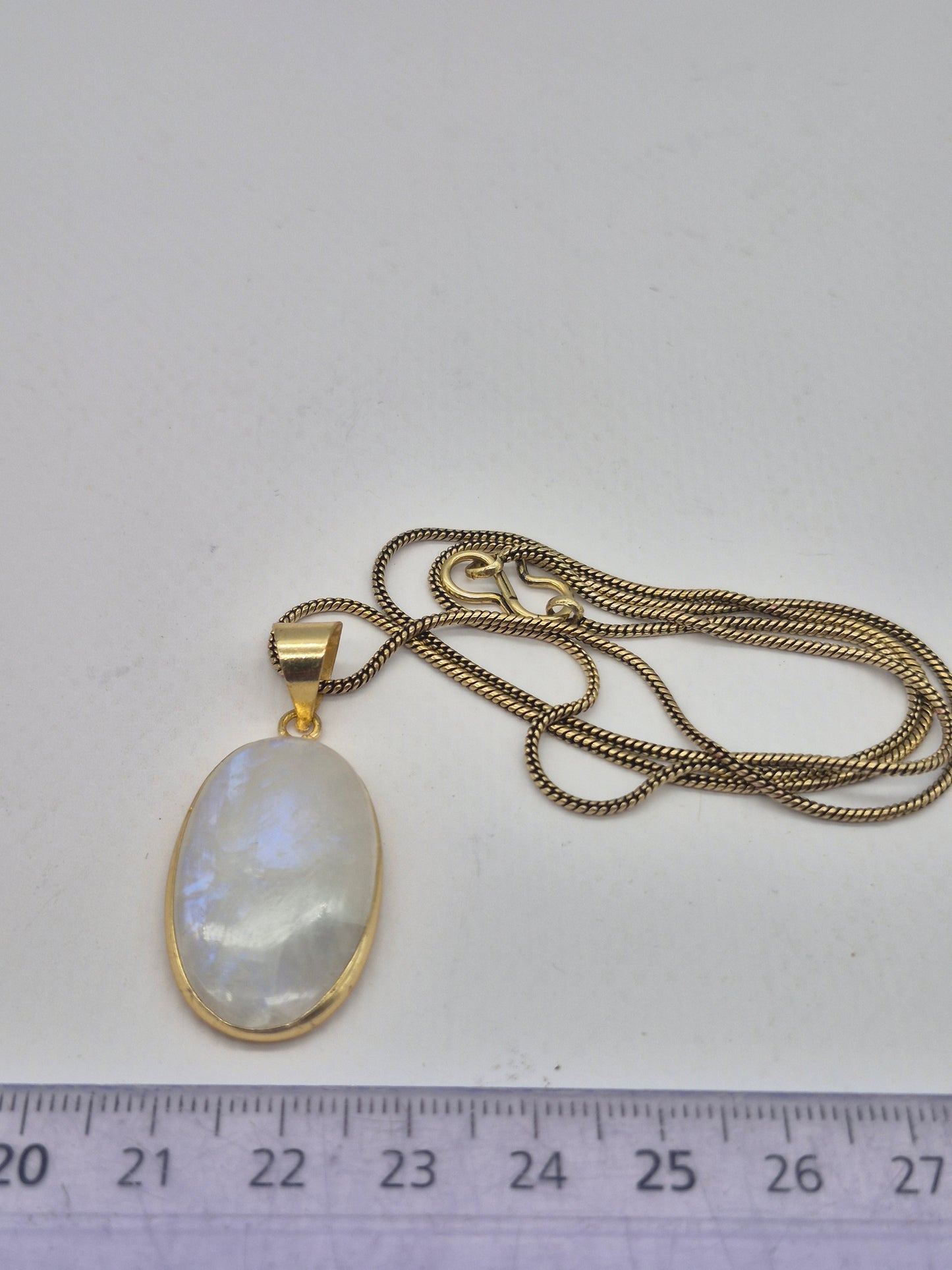 Moonstone Brass Pendant Cabochon Cut Healing Crystal