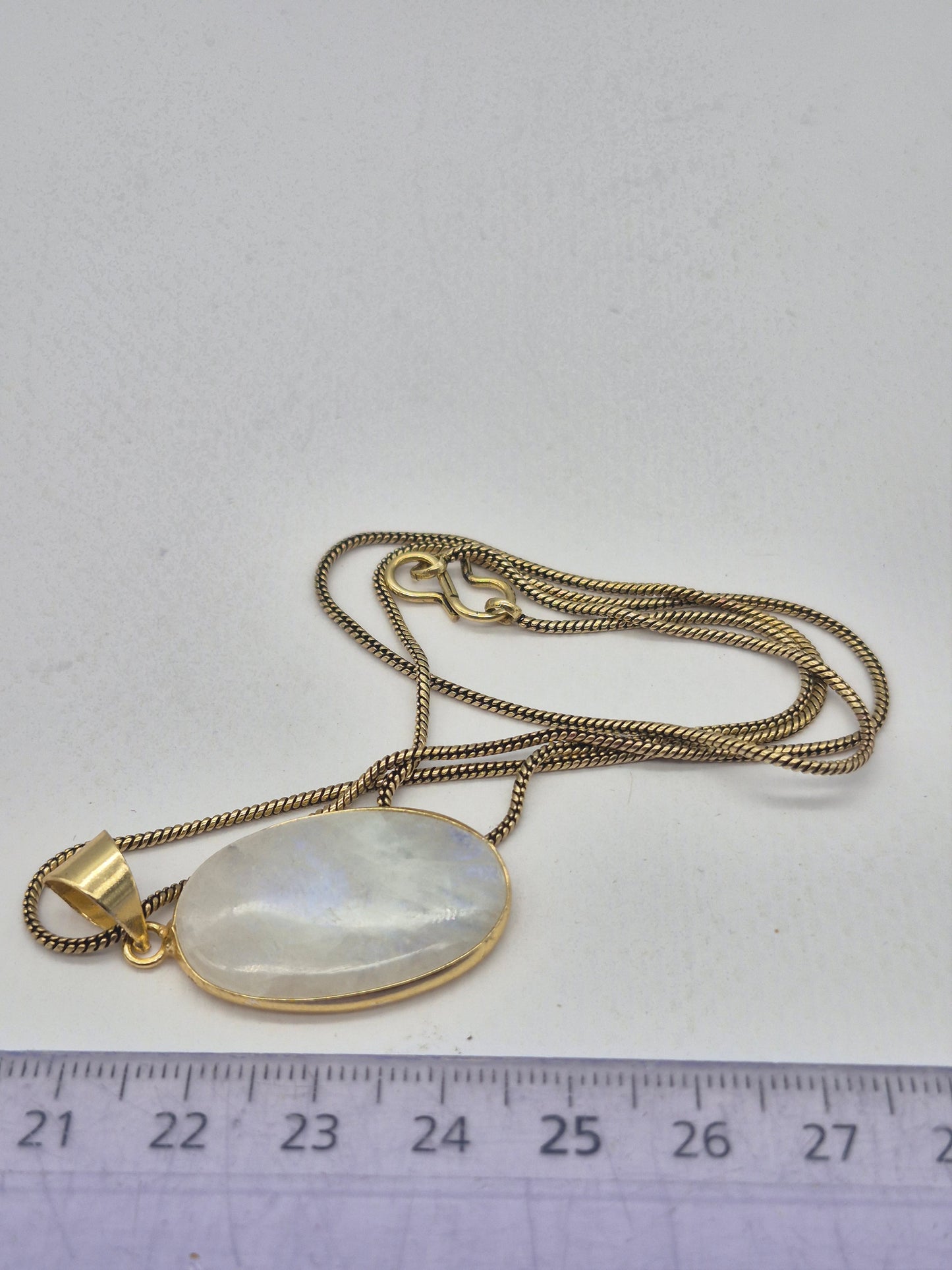 Moonstone Brass Pendant Cabochon Cut Healing Crystal