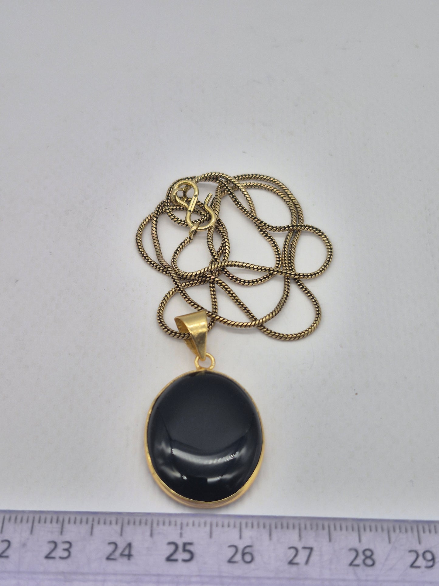 Black Obsidian Brass Pendant Cabochon Cut Oval Shaped Healing Crystal