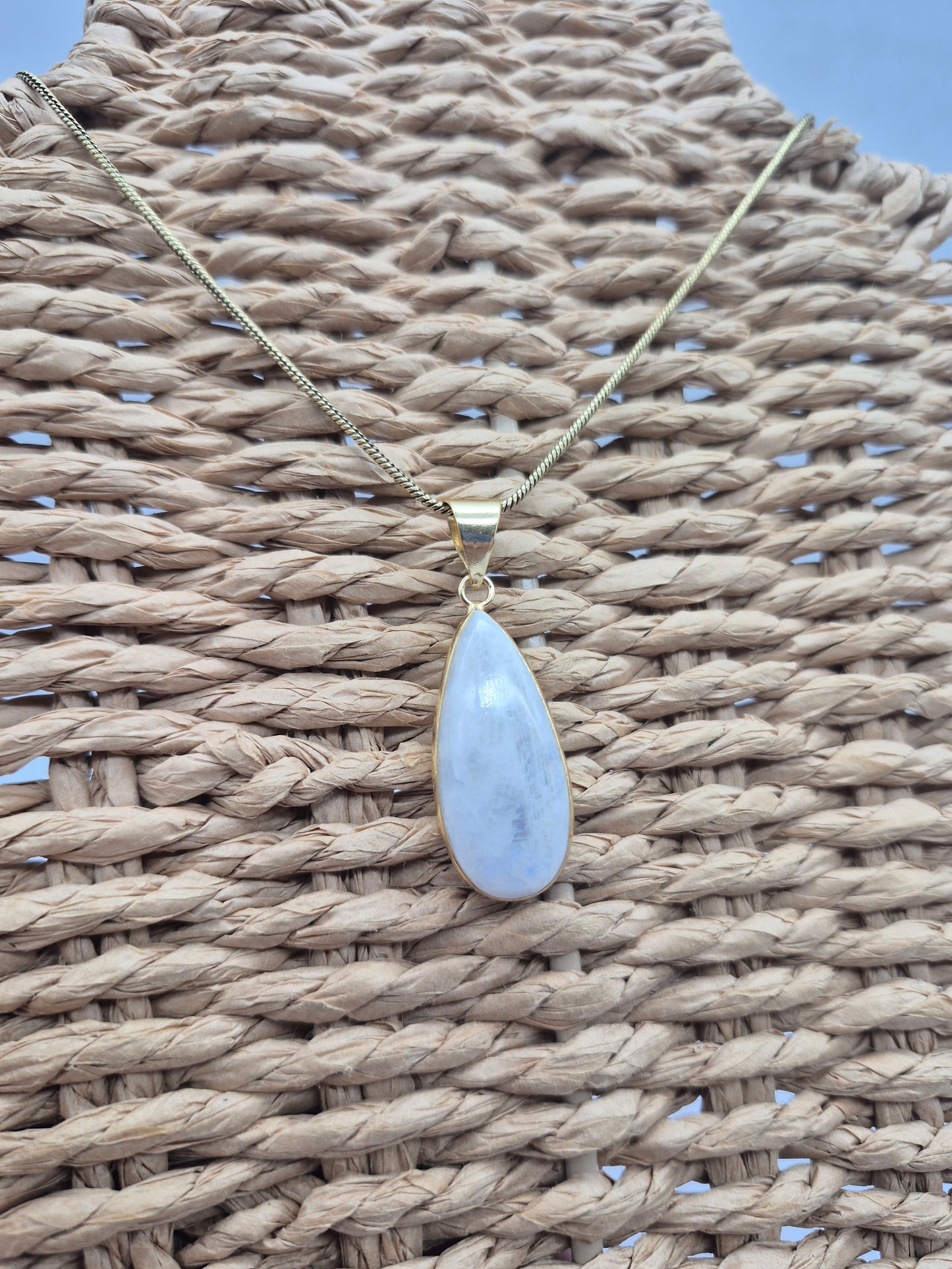 Moonstone Brass Pendant Cabochon Cut Healing Crystal