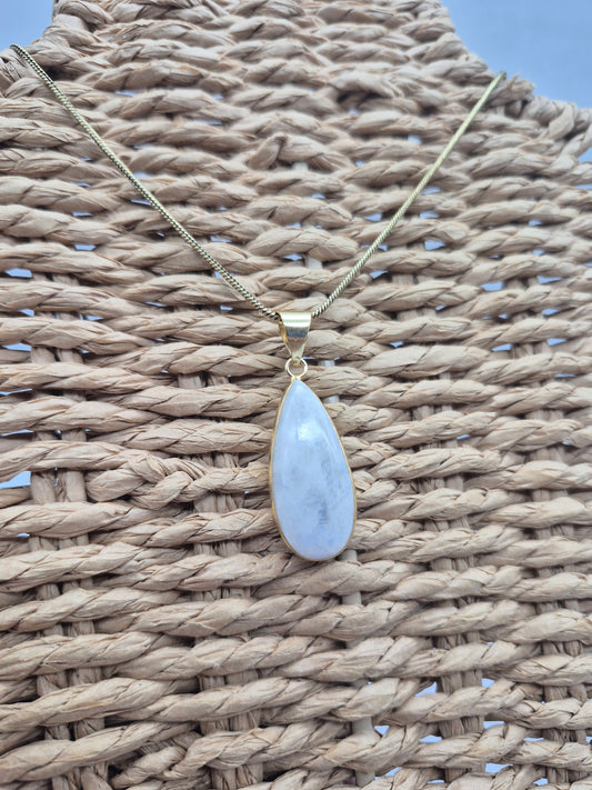 Moonstone Brass Pendant Cabochon Cut Healing Crystal