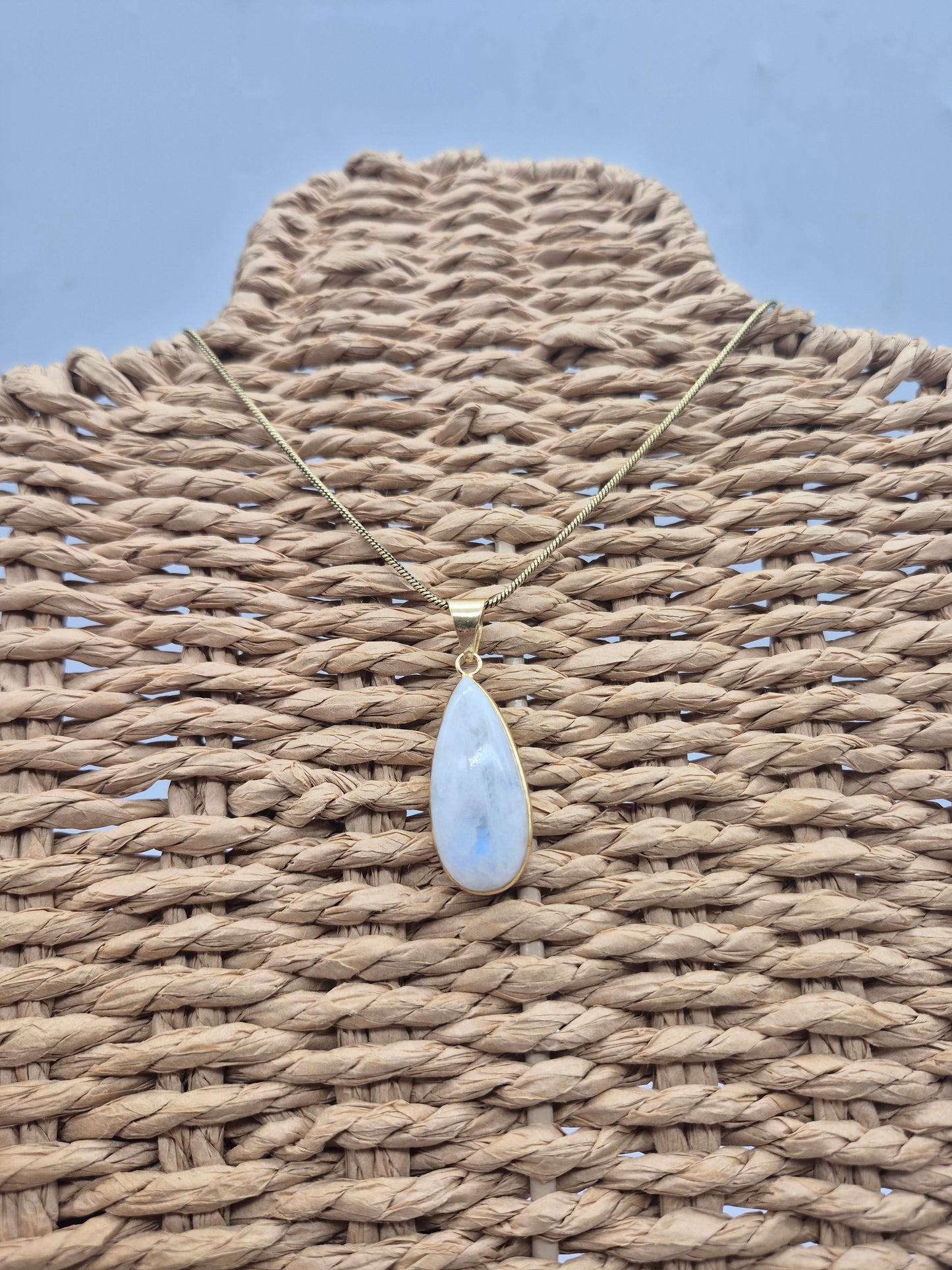 Moonstone Brass Pendant Cabochon Cut Healing Crystal