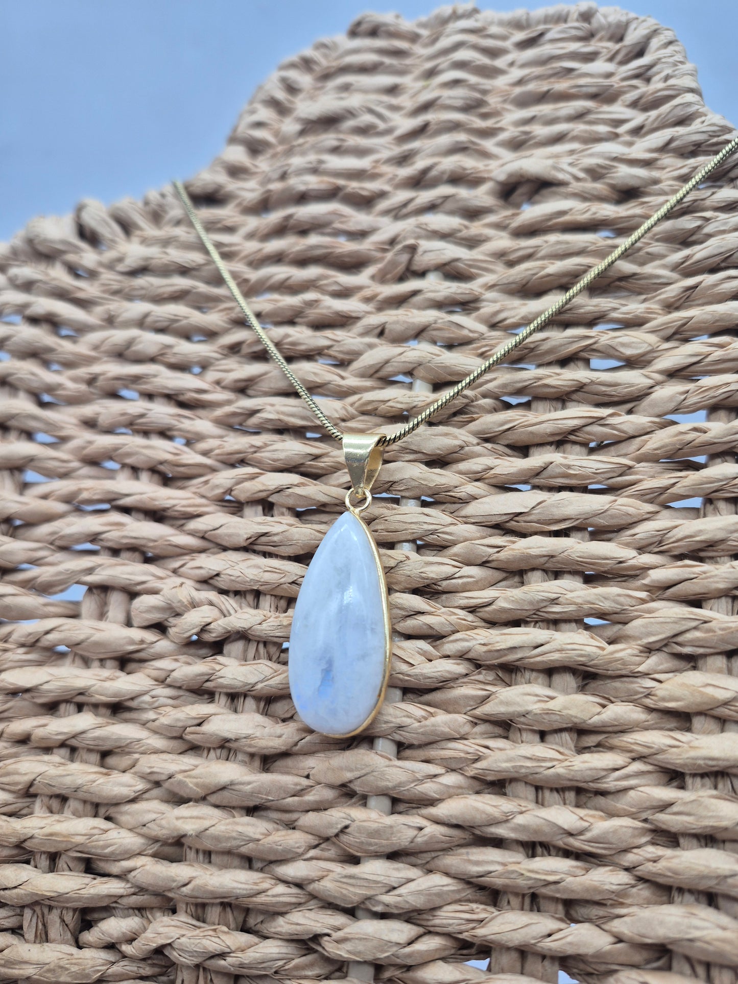 Moonstone Brass Pendant Cabochon Cut Healing Crystal