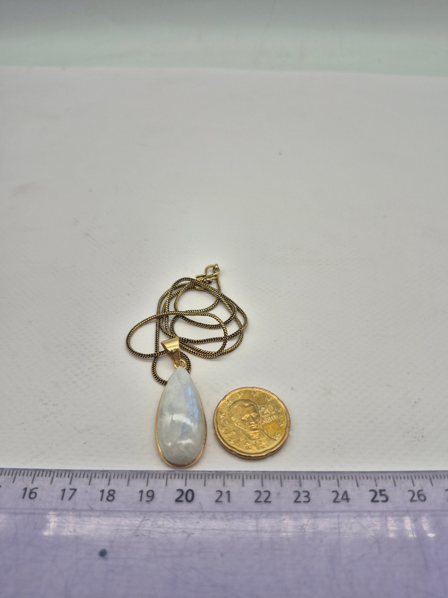 Moonstone Brass Pendant Cabochon Cut Healing Crystal