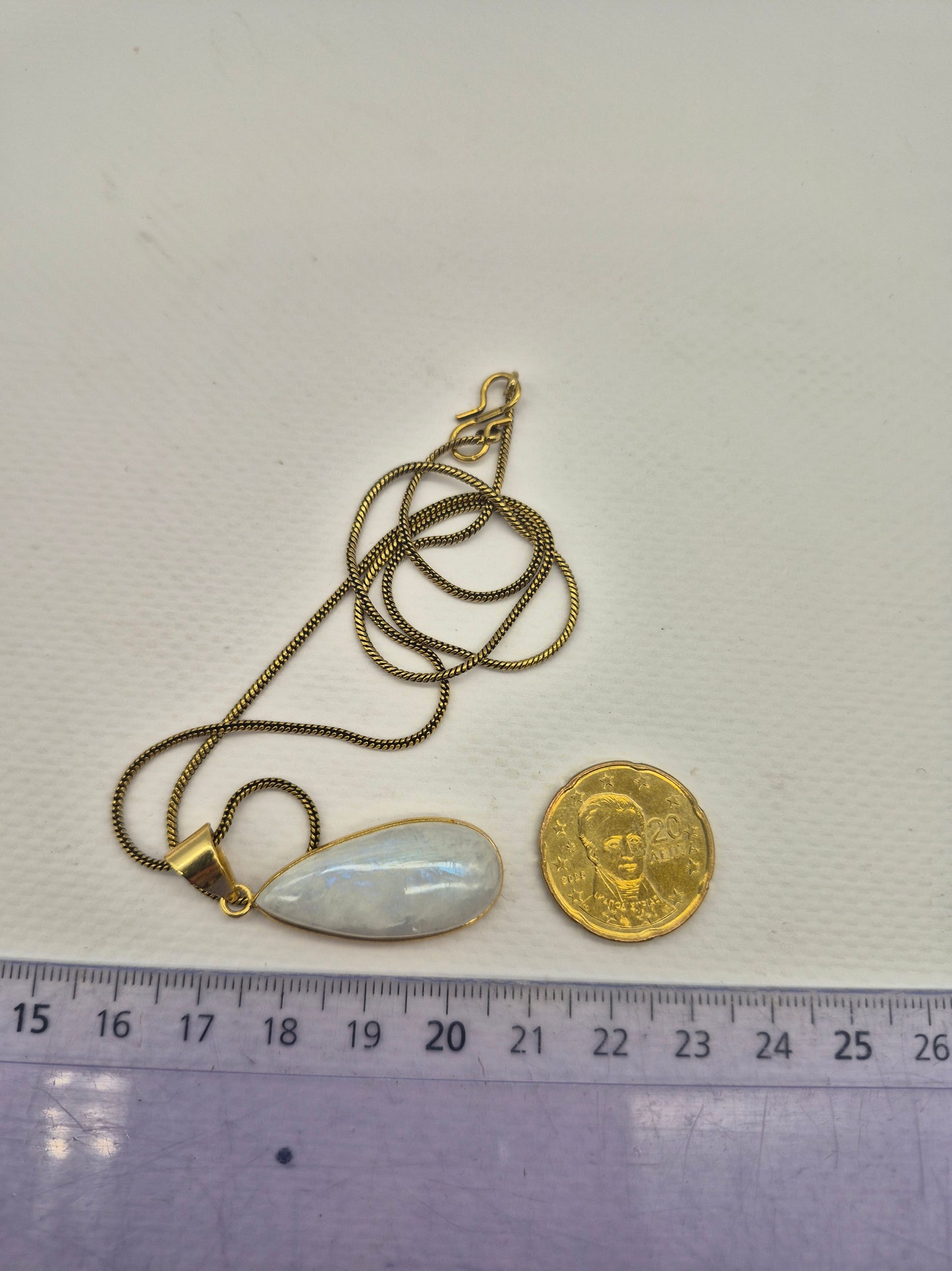 Moonstone Brass Pendant Cabochon Cut Healing Crystal
