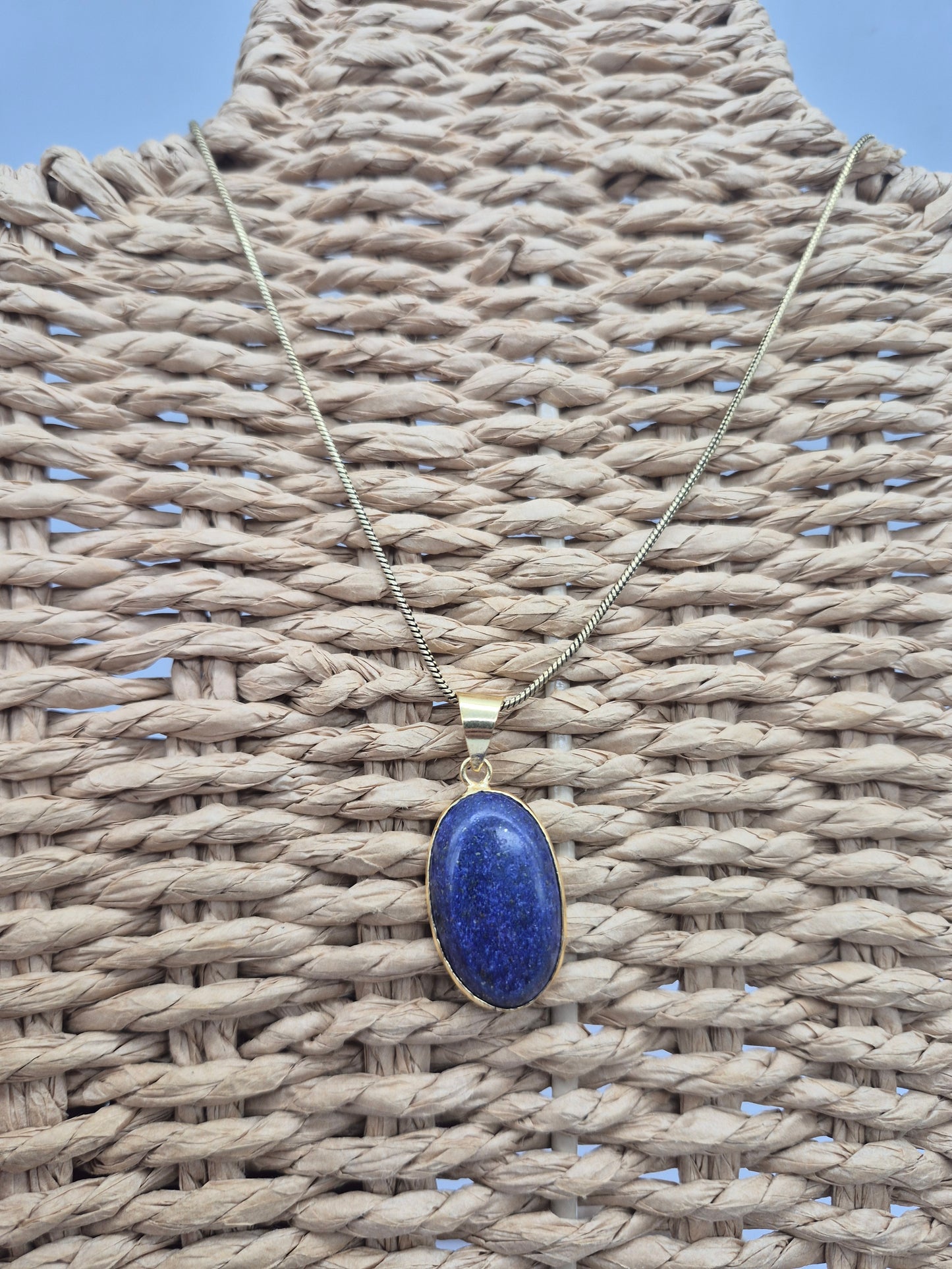 Lapis Lazuli Brass Pendant Cabochon Cut Healing Oval Shaped Crystal