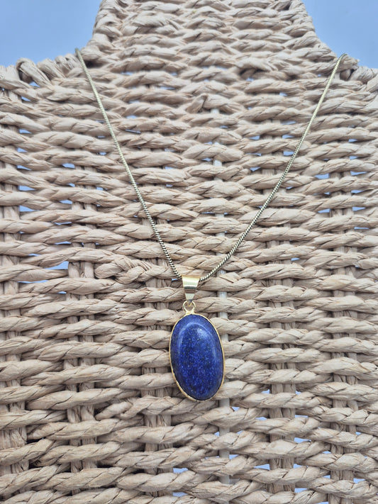 Lapis Lazuli Brass Pendant Cabochon Cut Healing Oval Shaped Crystal