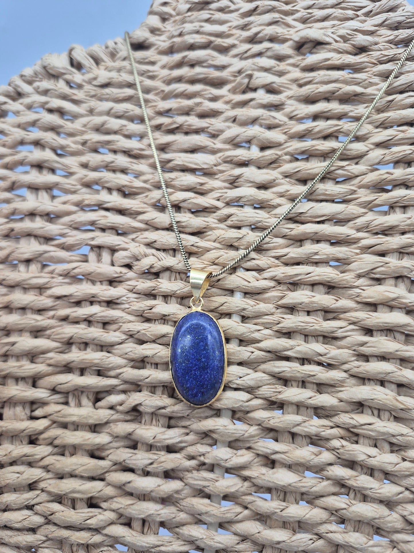 Lapis Lazuli Brass Pendant Cabochon Cut Healing Oval Shaped Crystal