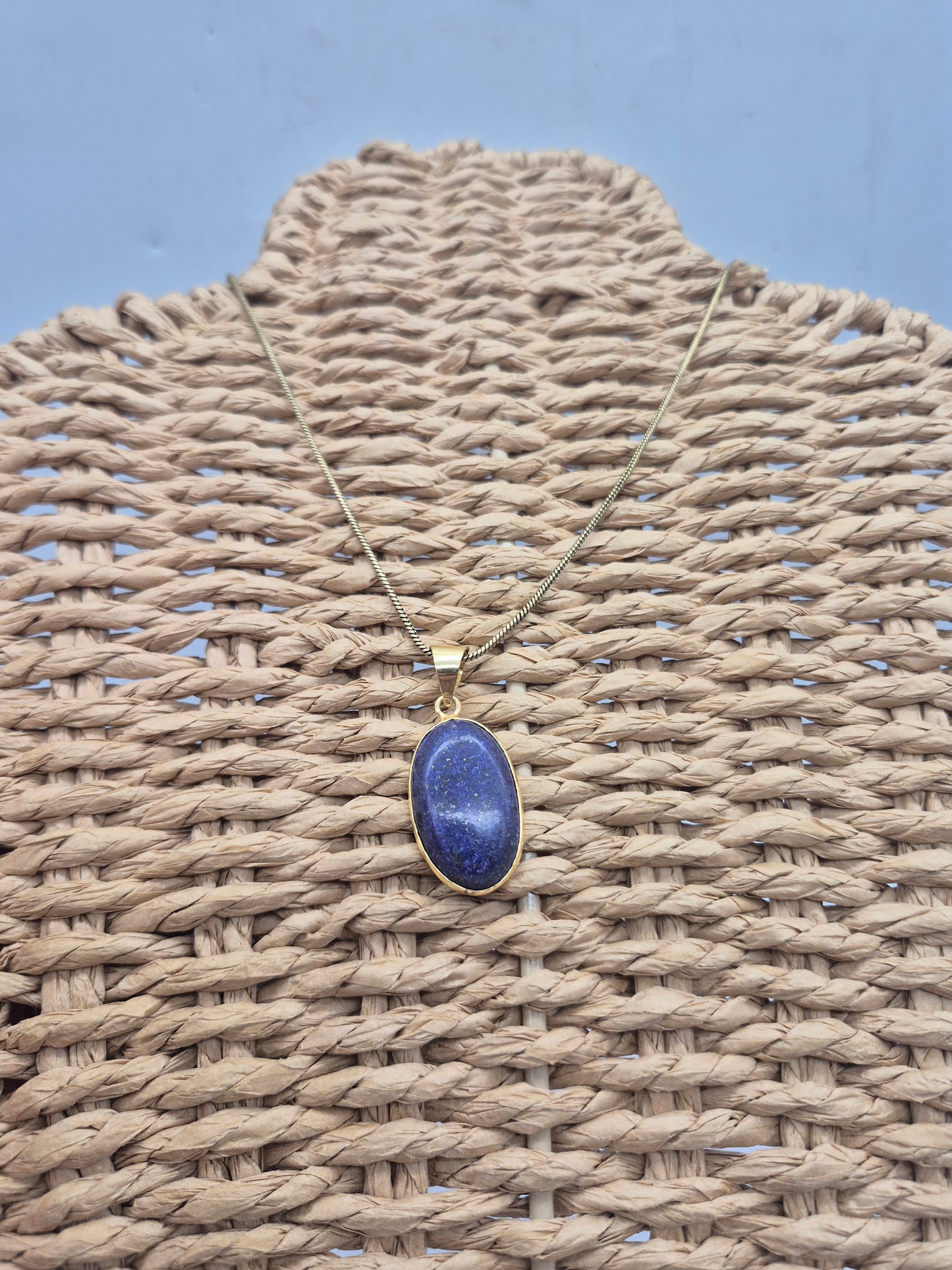 Lapis Lazuli Brass Pendant Cabochon Cut Healing Oval Shaped Crystal