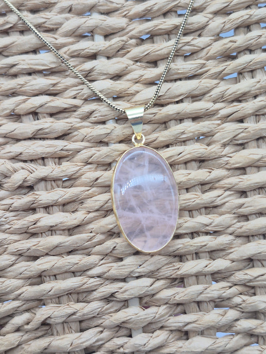 Rose Quartz Cabochon Cut Brass Necklace