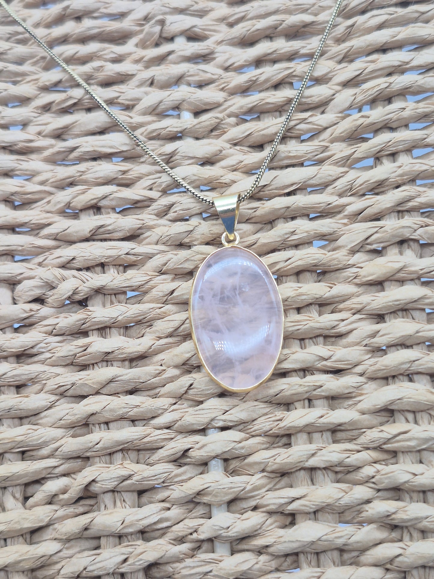 Rose Quartz Cabochon Cut Brass Necklace