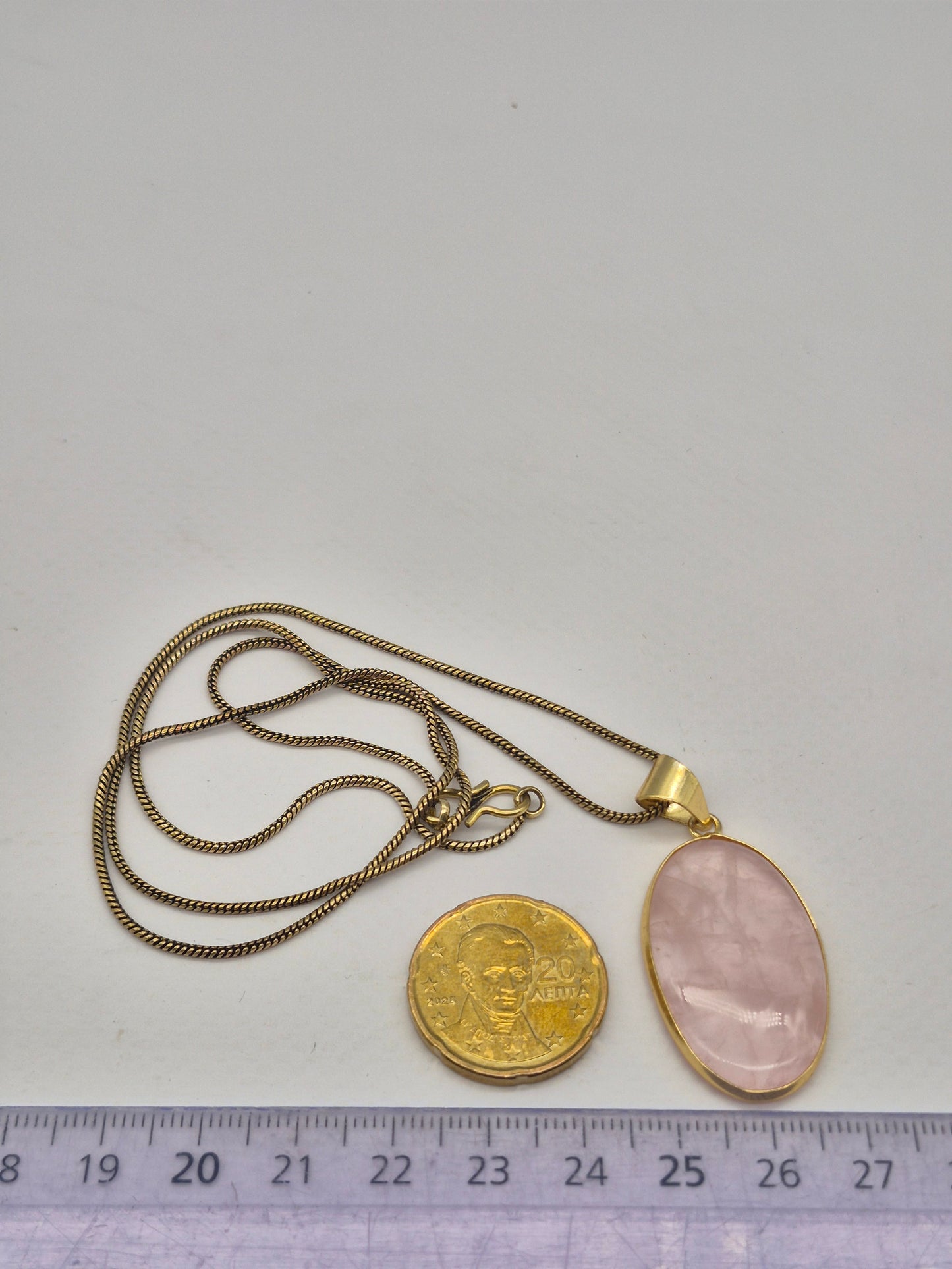 Rose Quartz Cabochon Cut Brass Necklace