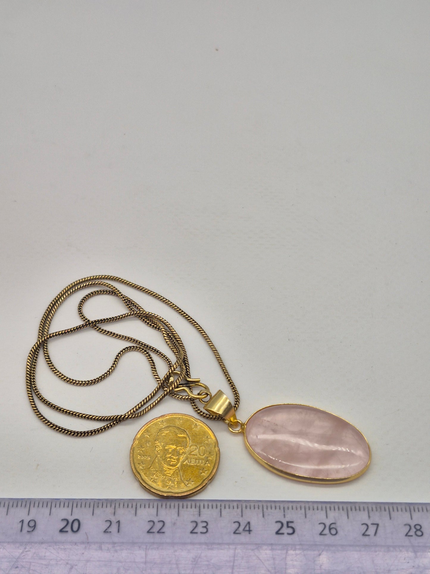 Rose Quartz Cabochon Cut Brass Necklace
