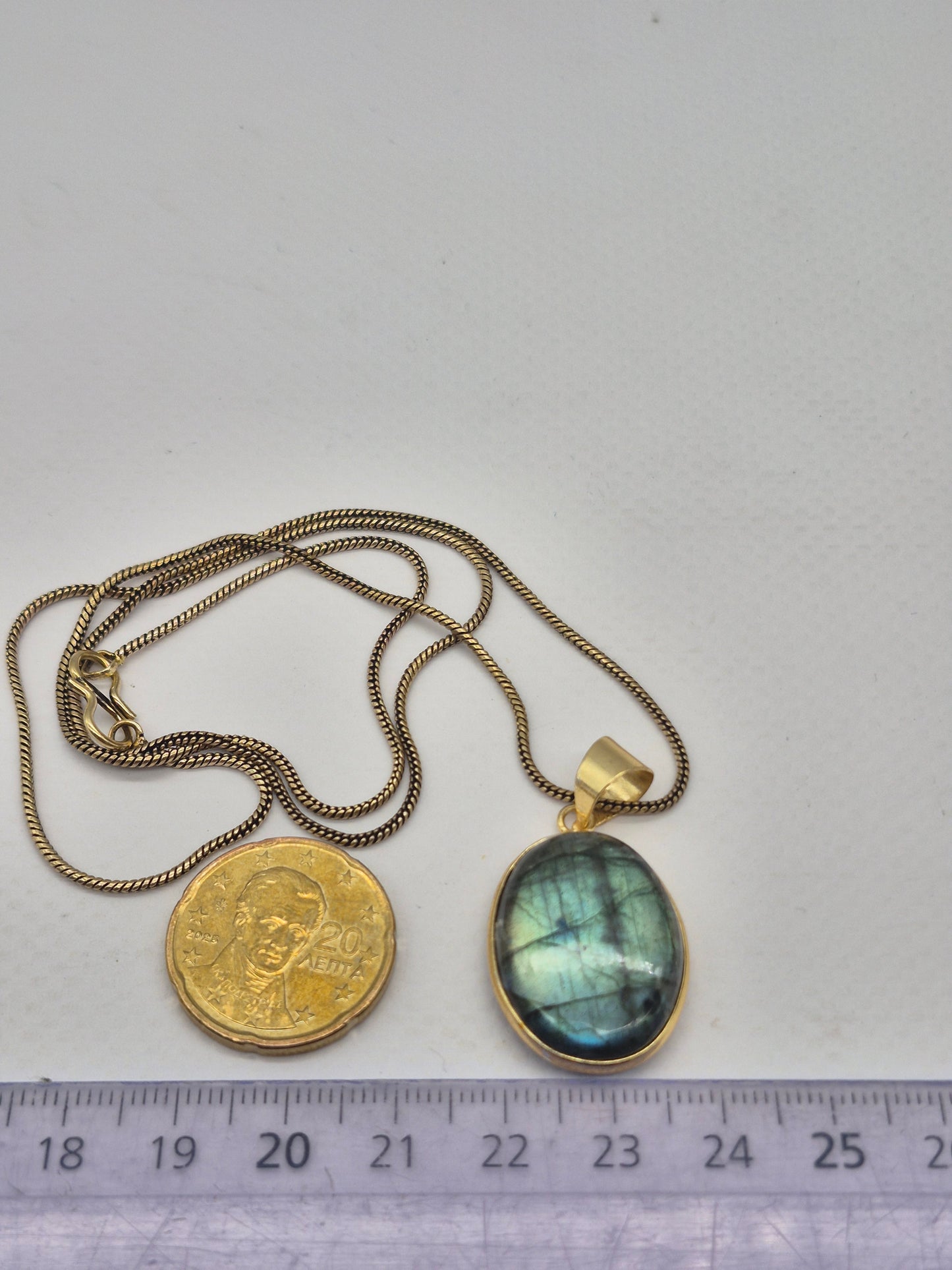Labradorite Cabochon Brass Necklace - Brass Chain Oval Shaped