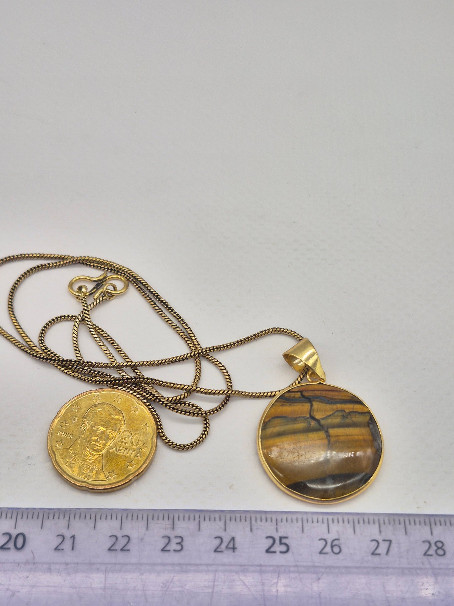 Tiger's Eye Crystal Roud Brass Necklace