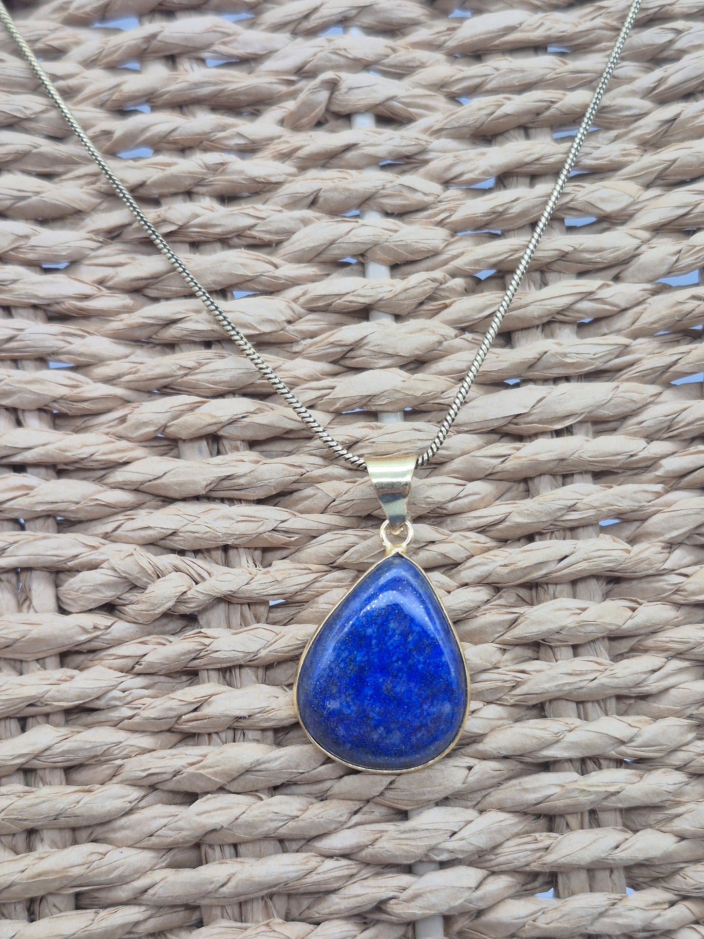 Lapis Lazuli Brass Pendant Cabochon Cut Healing Tear Shaped Crystal