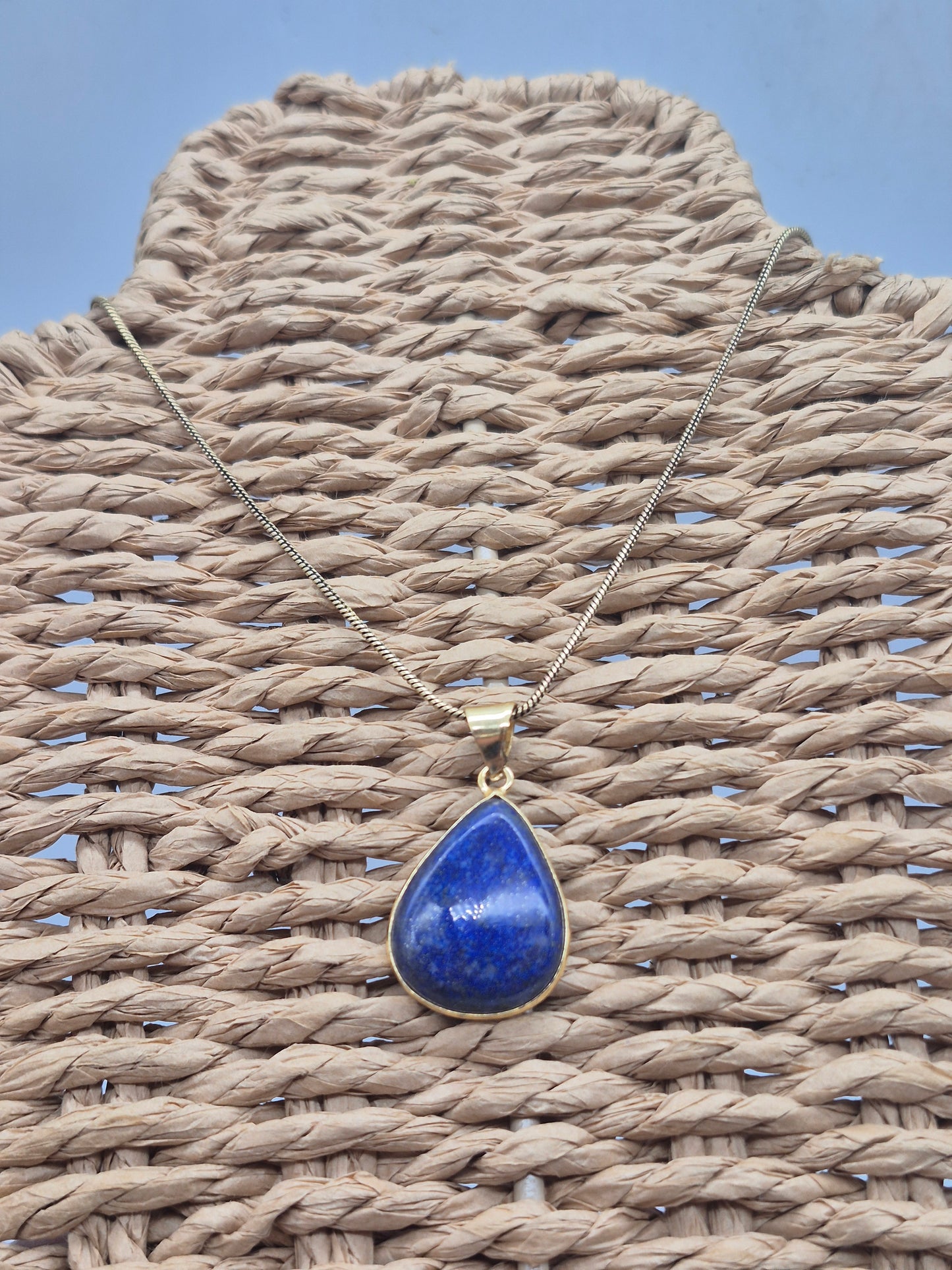 Lapis Lazuli Brass Pendant Cabochon Cut Healing Tear Shaped Crystal