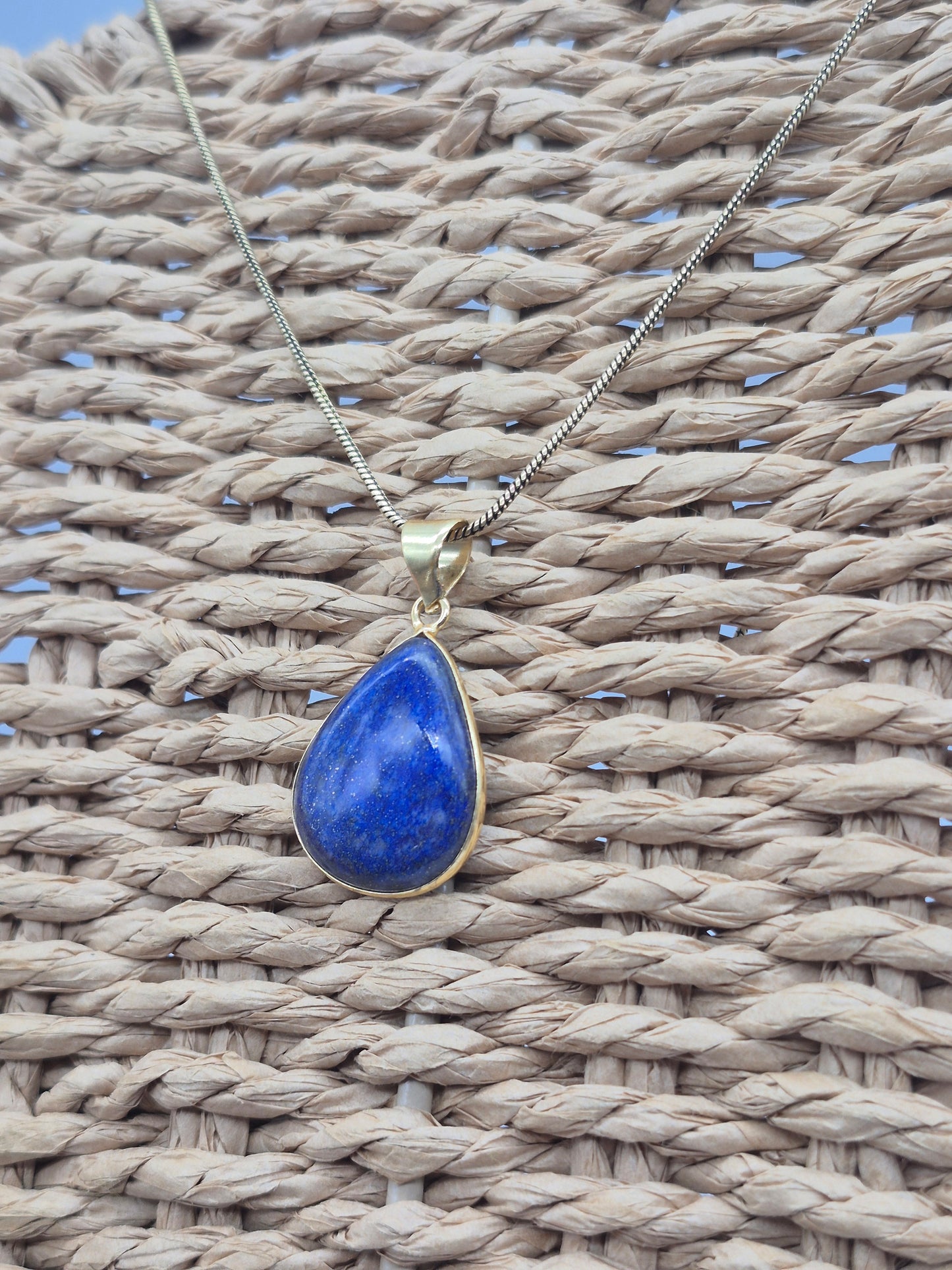 Lapis Lazuli Brass Pendant Cabochon Cut Healing Tear Shaped Crystal