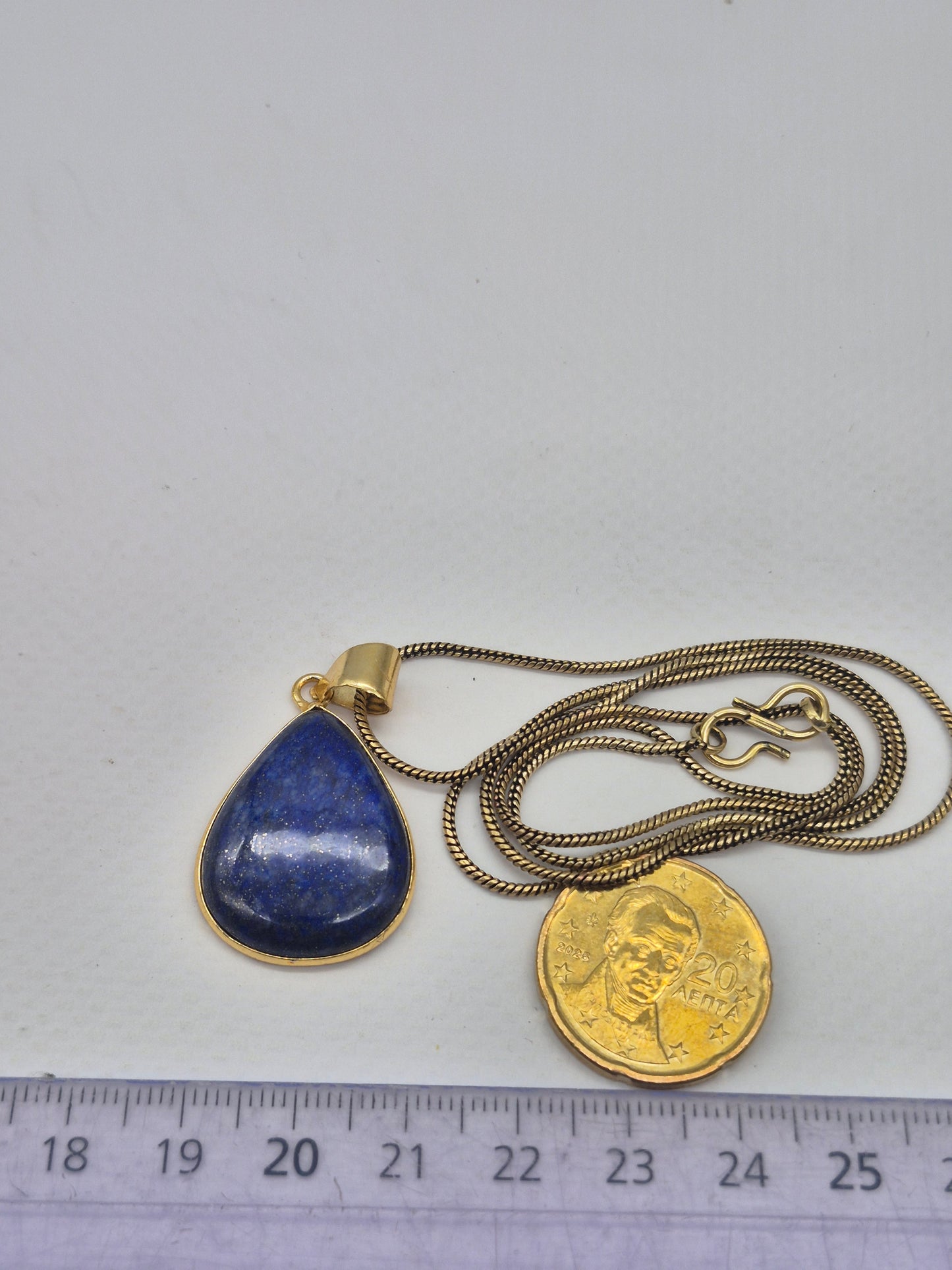 Lapis Lazuli Brass Pendant Cabochon Cut Healing Tear Shaped Crystal