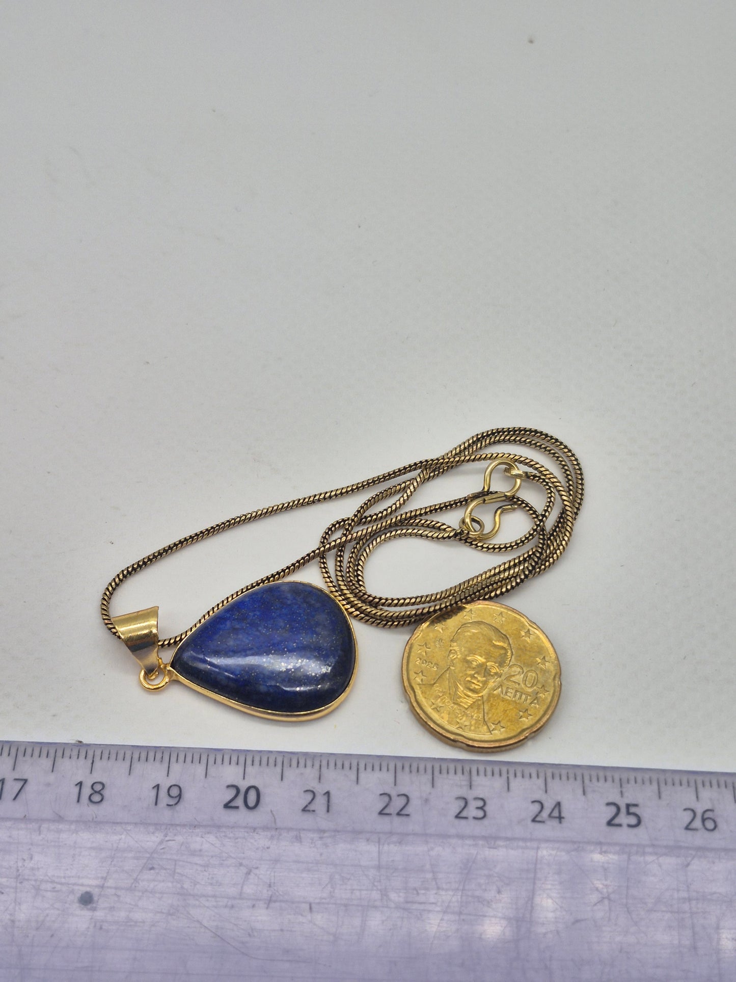 Lapis Lazuli Brass Pendant Cabochon Cut Healing Tear Shaped Crystal