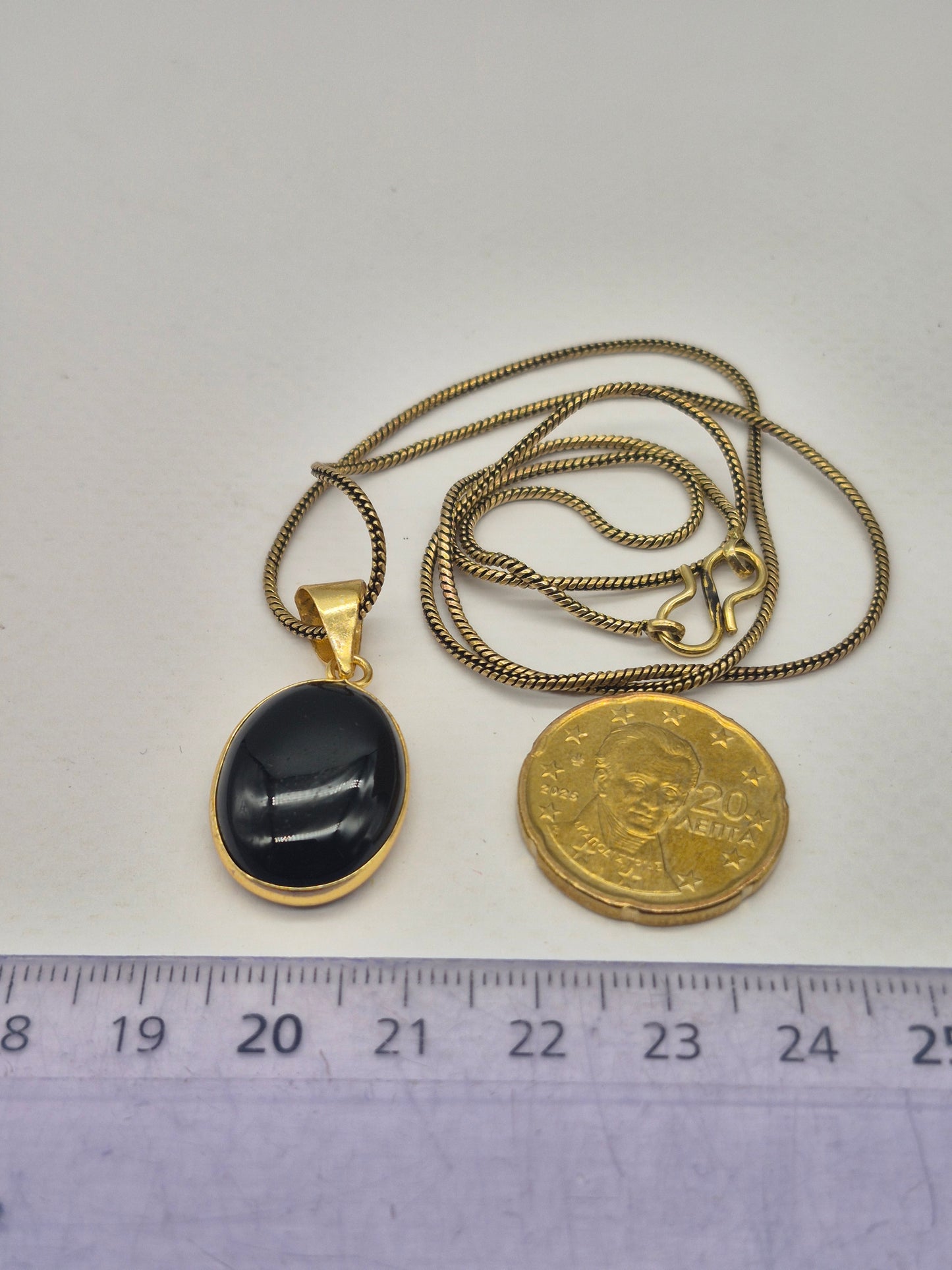 Black Obsidian Brass Pendant Cabochon Cut Oval Shaped Healing Crystal
