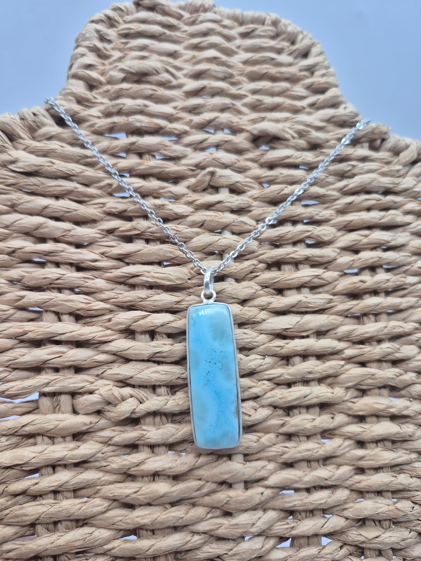 Larimar Silver 925 Necklace – Larimar Pendant in Silver Bezel with Stainless Steel Chain
