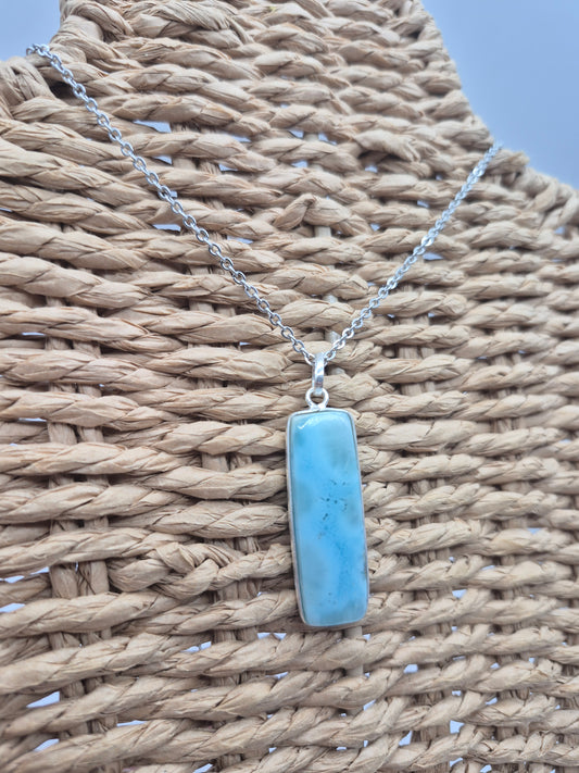 Larimar Silver 925 Necklace – Larimar Pendant in Silver Bezel with Stainless Steel Chain