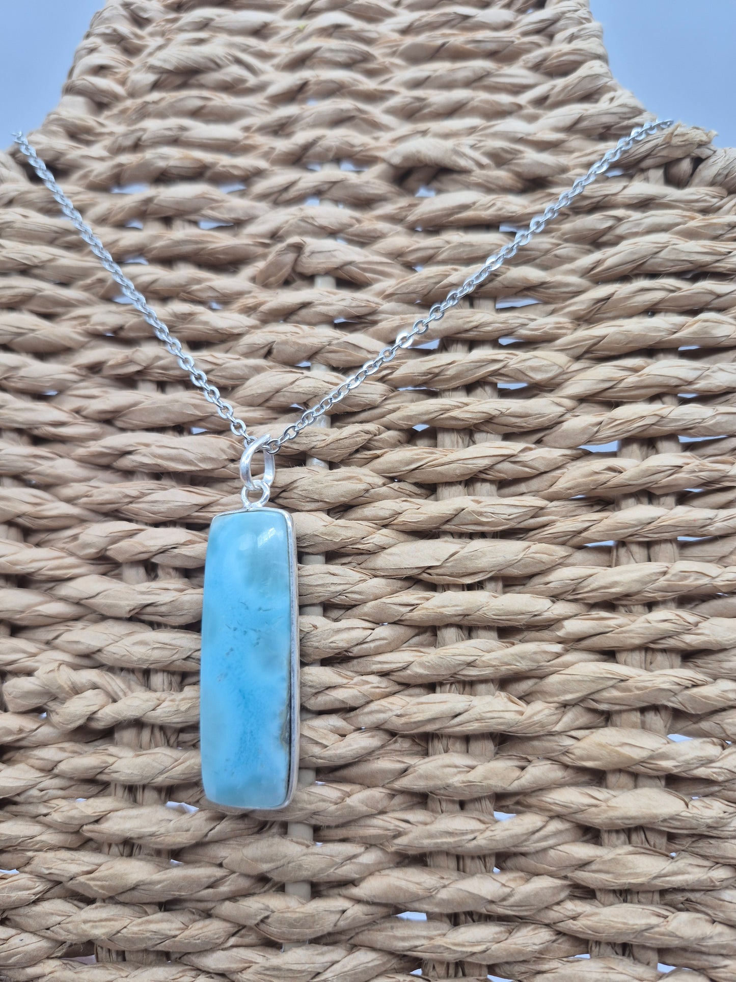 Larimar Silver 925 Necklace – Larimar Pendant in Silver Bezel with Stainless Steel Chain