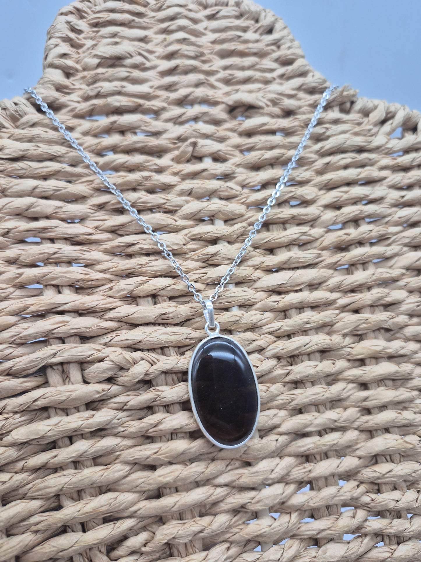 Smoked Quartz Sterling Silver Pendant Oval Cabochon Crystal