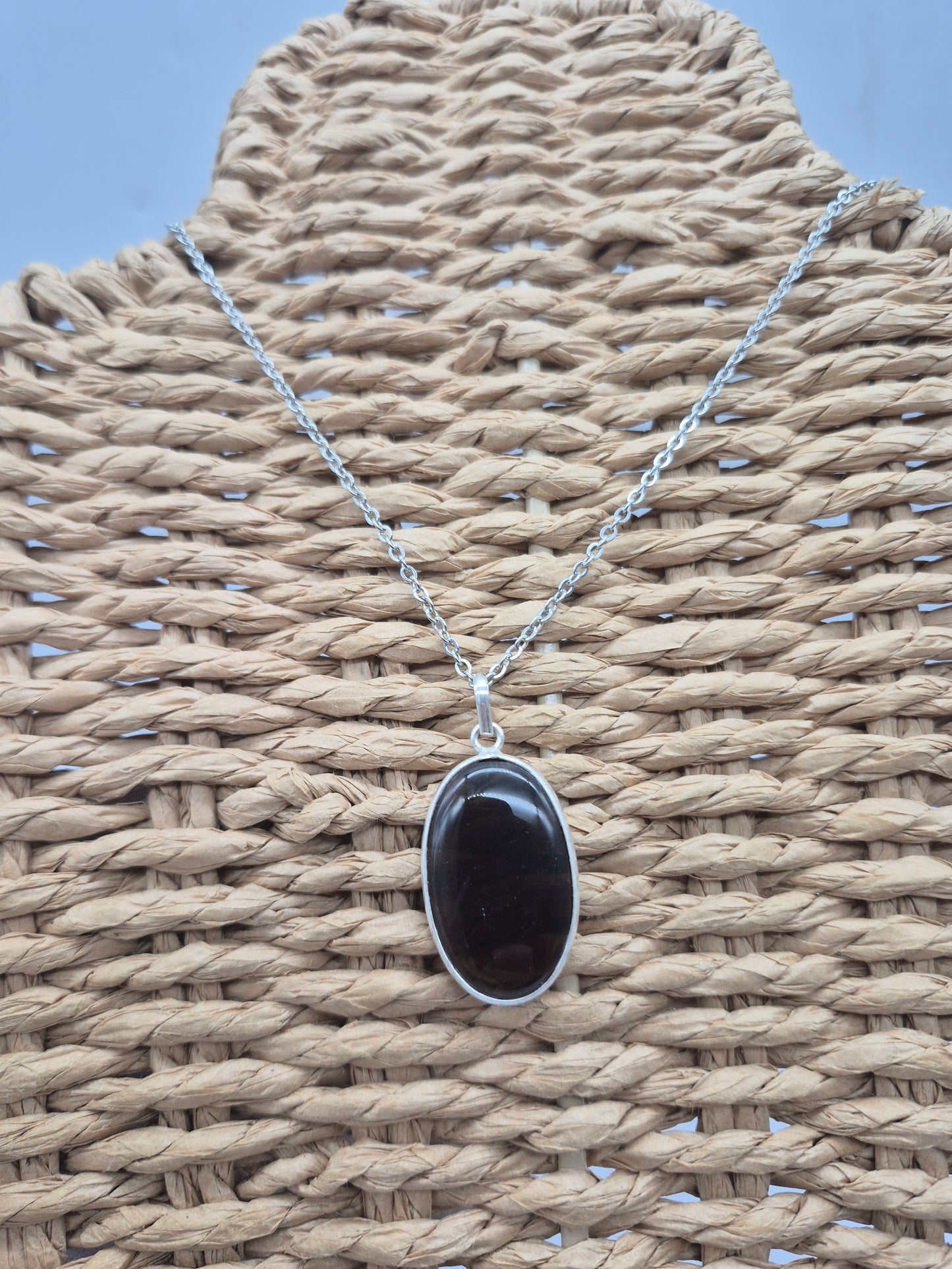 Smoked Quartz Sterling Silver Pendant Oval Cabochon Crystal