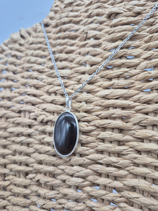 Smoked Quartz Sterling Silver Pendant Oval Cabochon Crystal