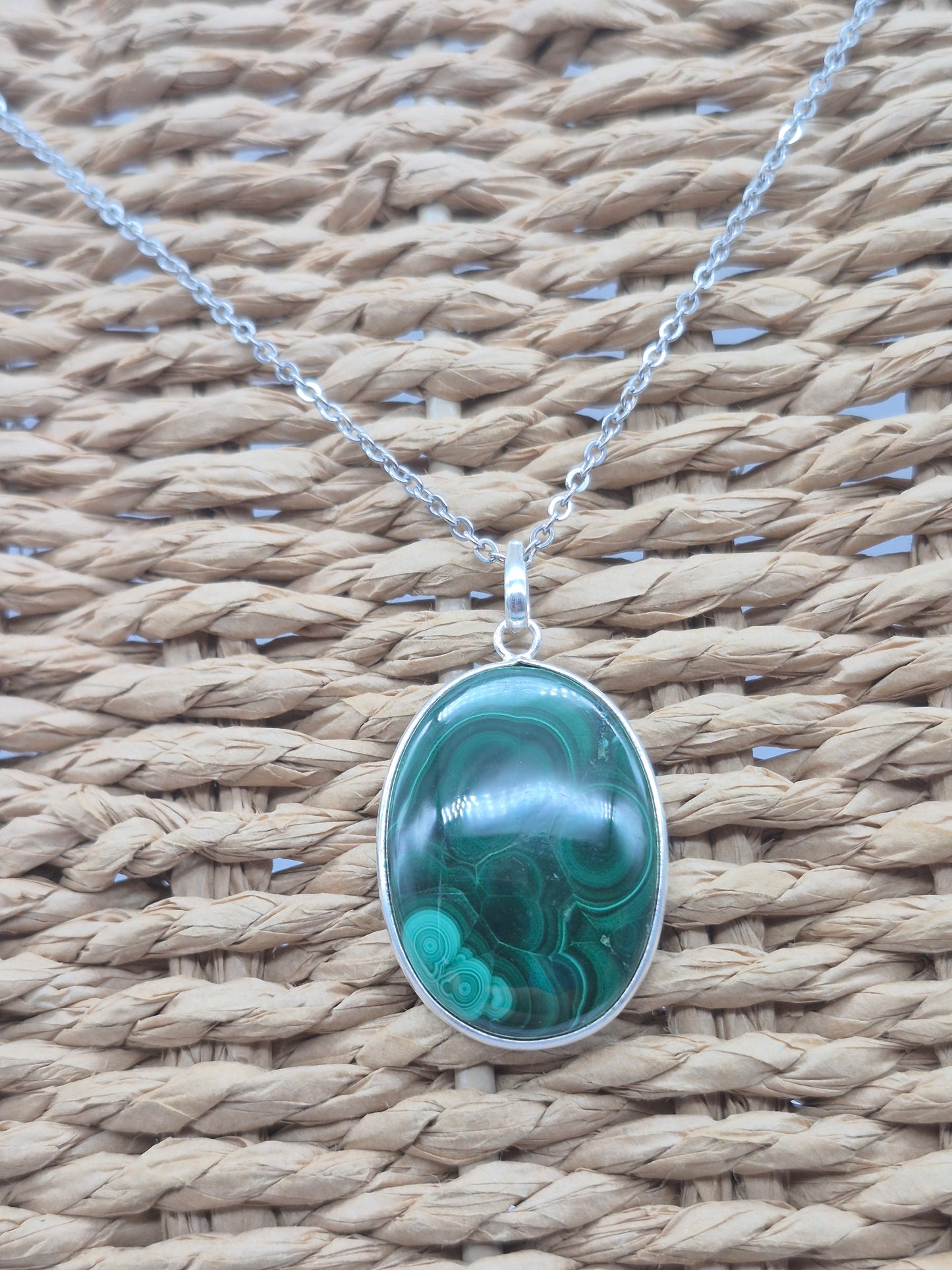 Malachite Crystal Oval Shaped Silver 925 Necklace