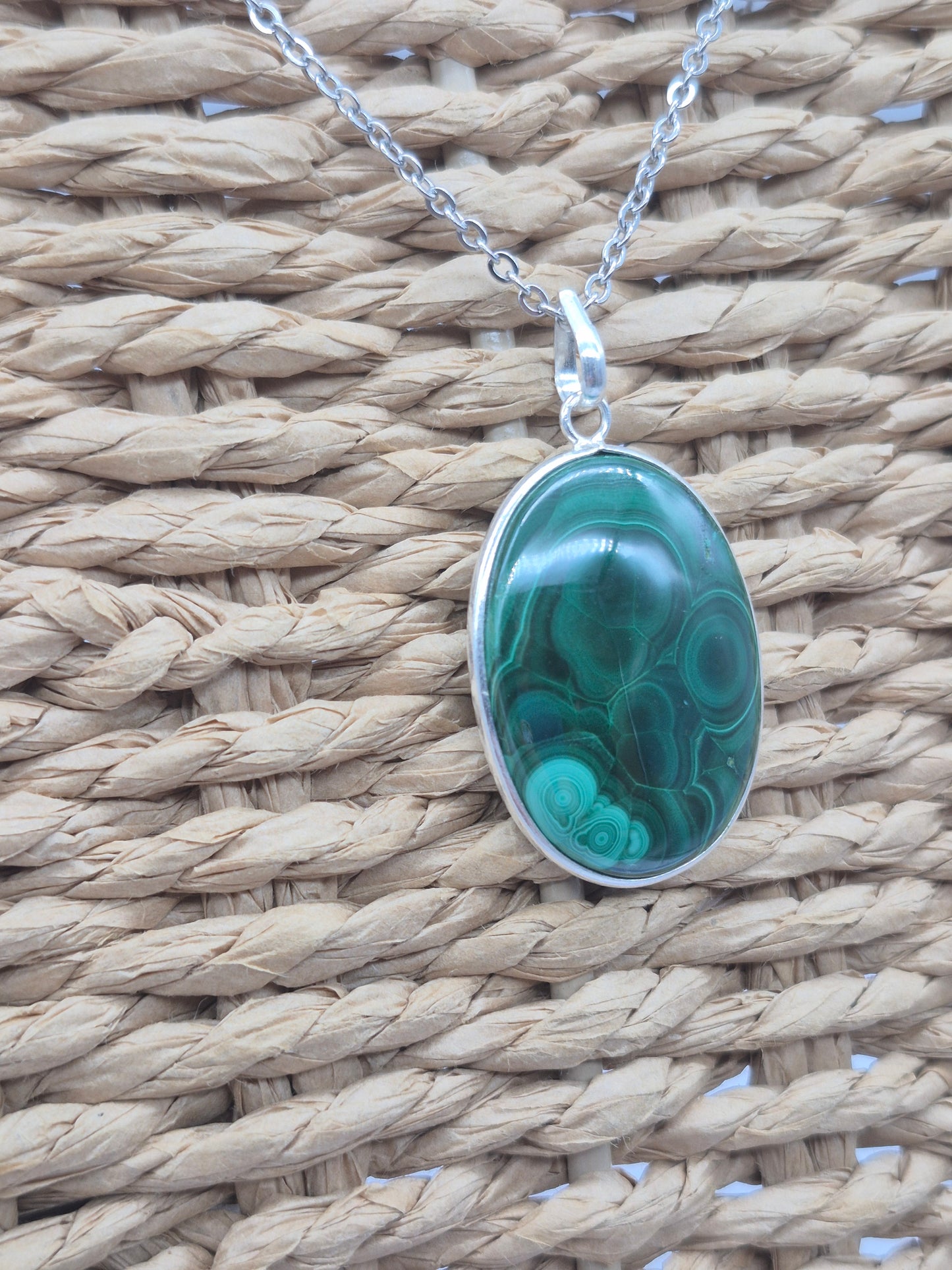 Malachite Crystal Oval Shaped Silver 925 Necklace