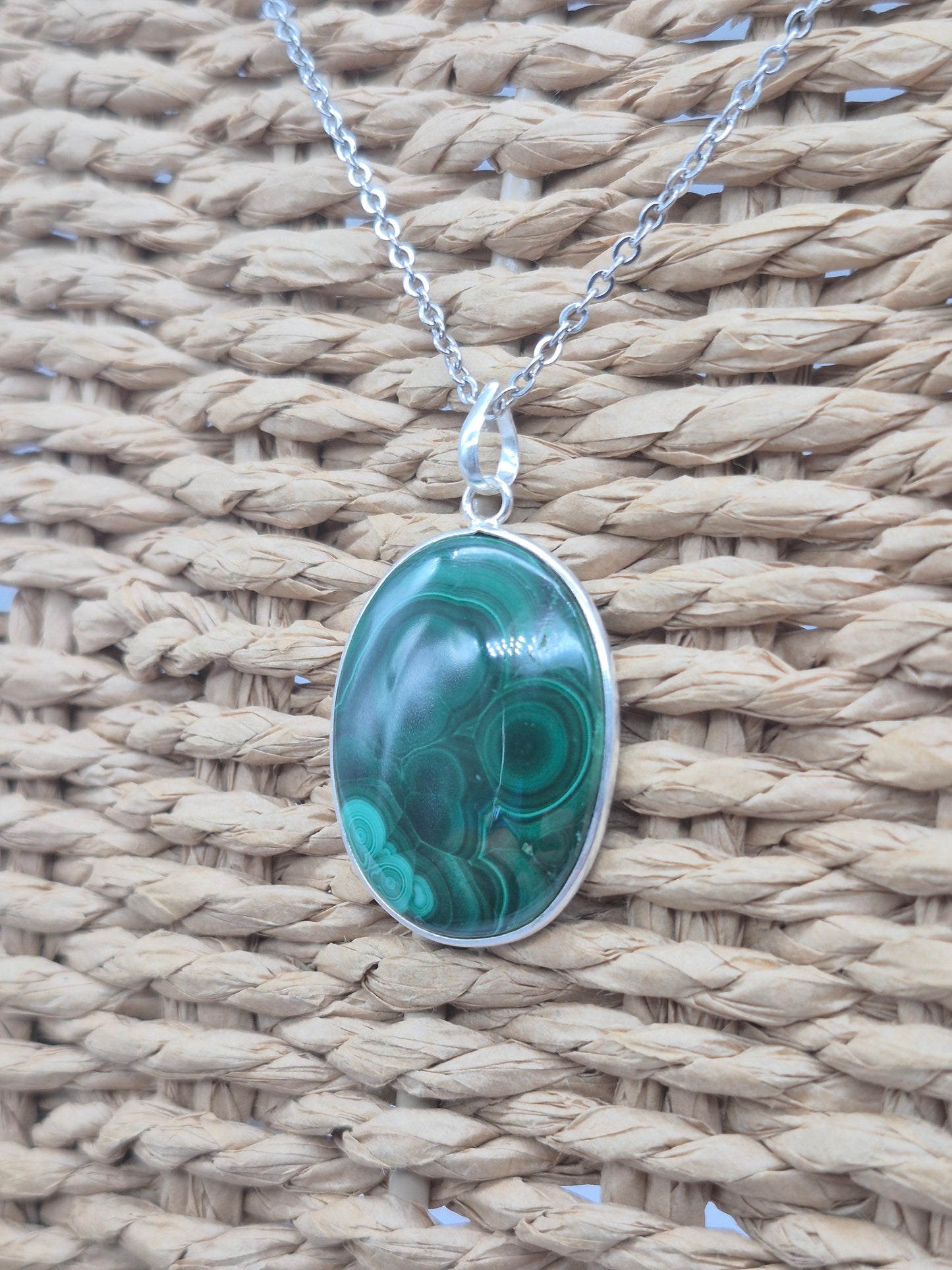 Malachite Crystal Oval Shaped Silver 925 Necklace