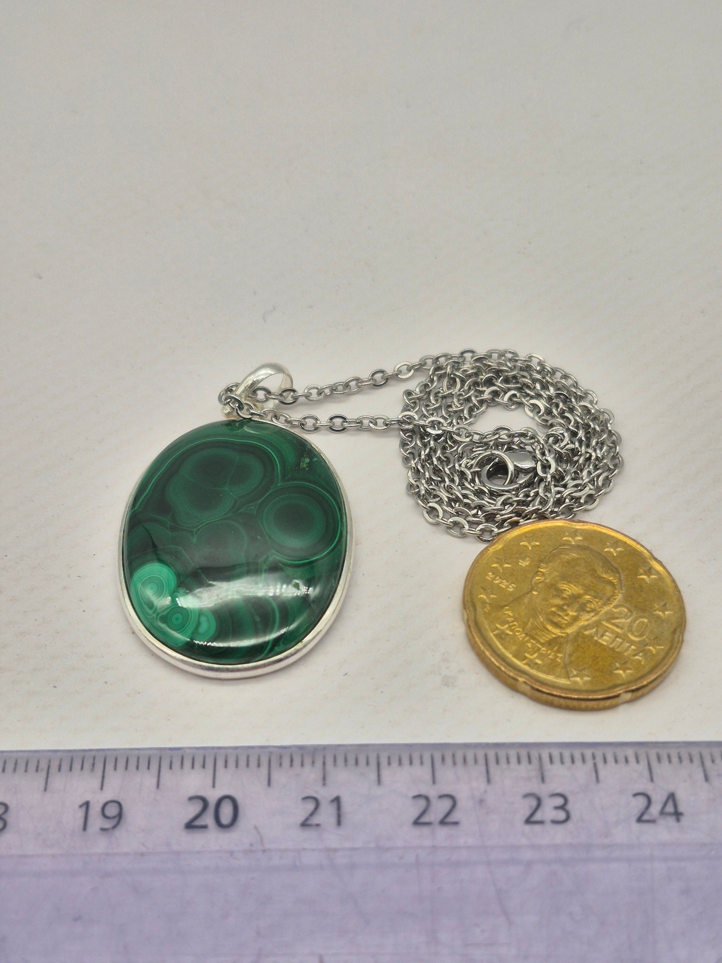 Malachite Crystal Oval Shaped Silver 925 Necklace